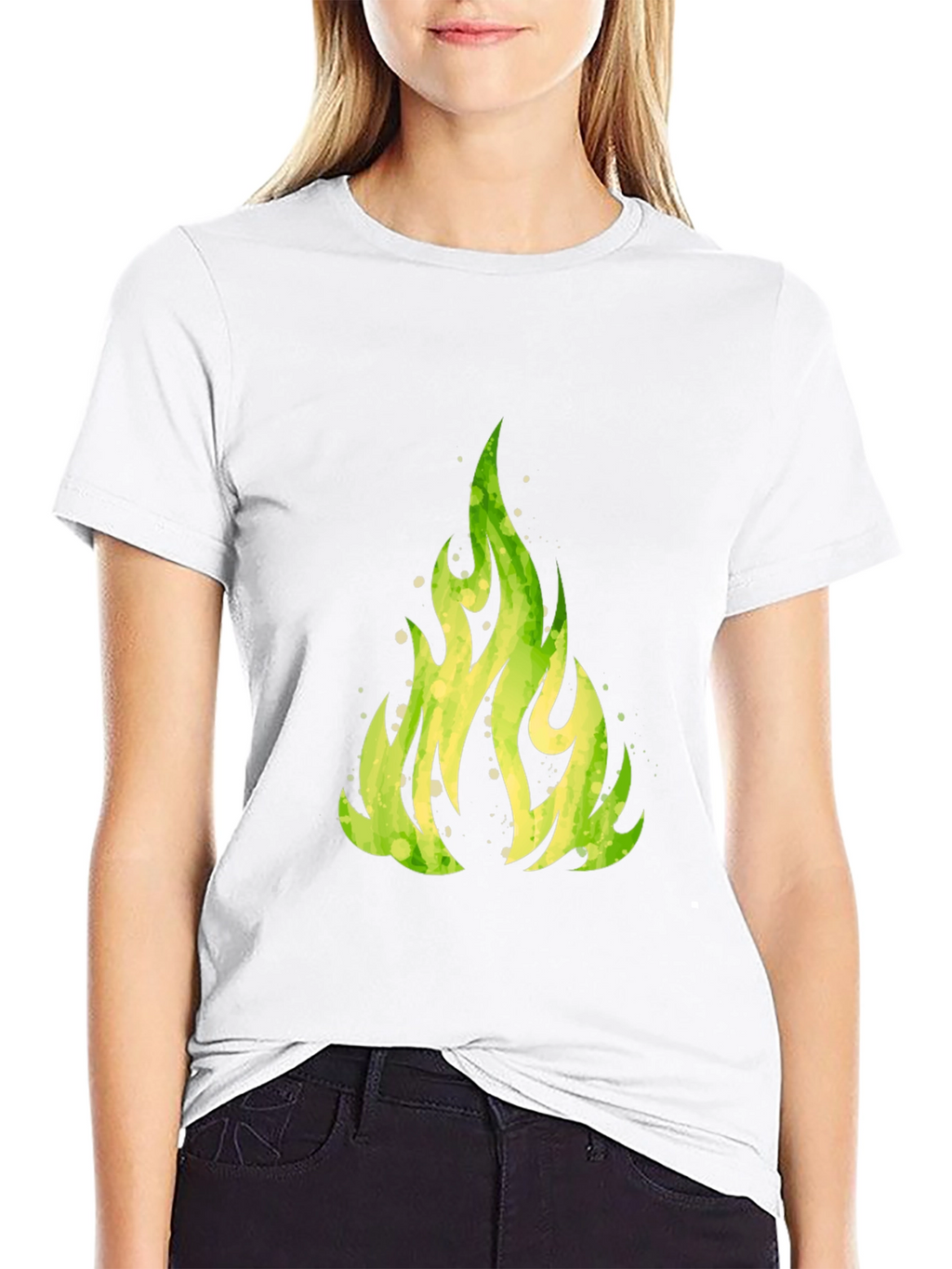 Green Flame Graphic Black T-Shirt