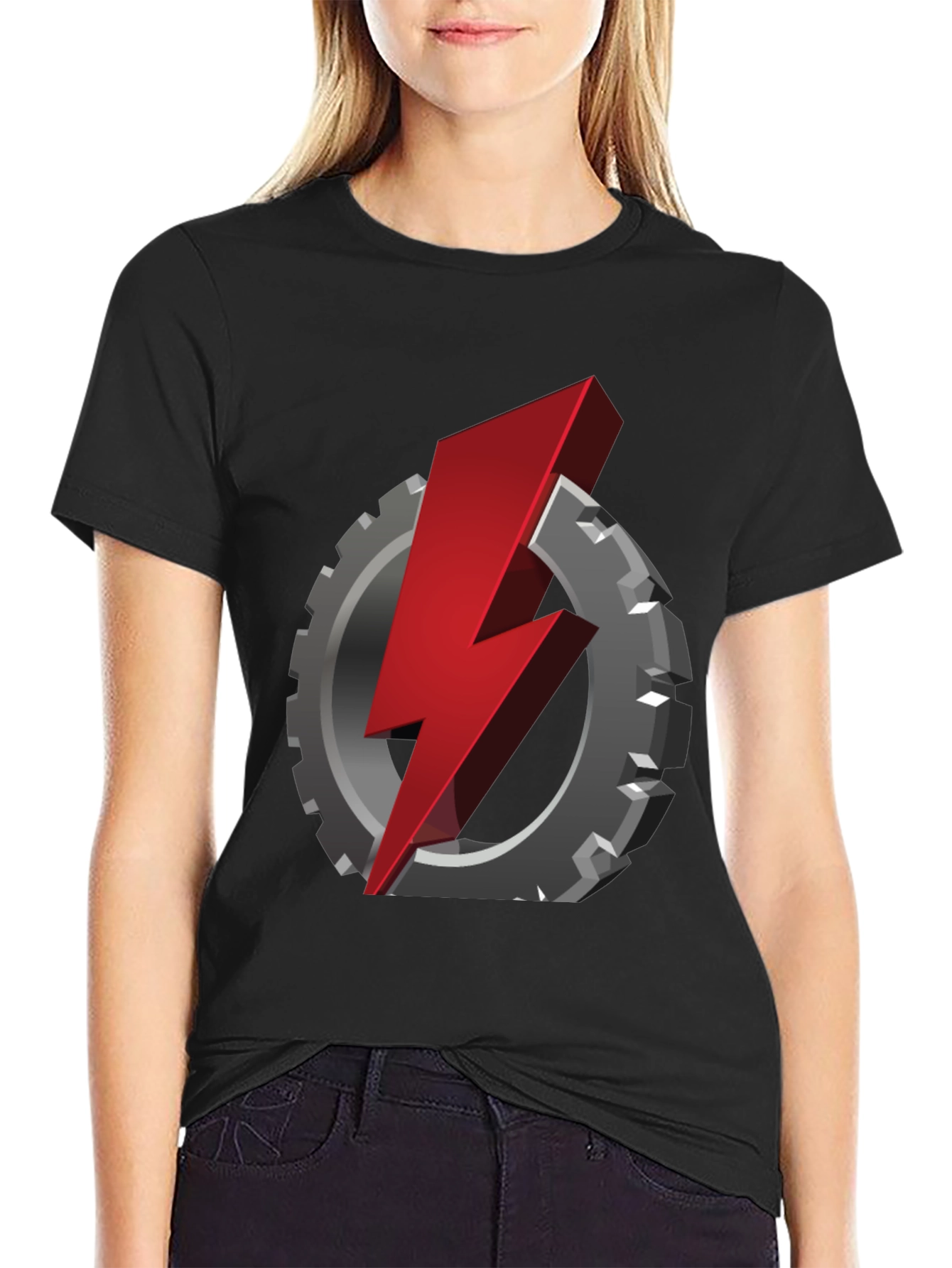 Gear & Lightning Bolt Graphic T-Shirt