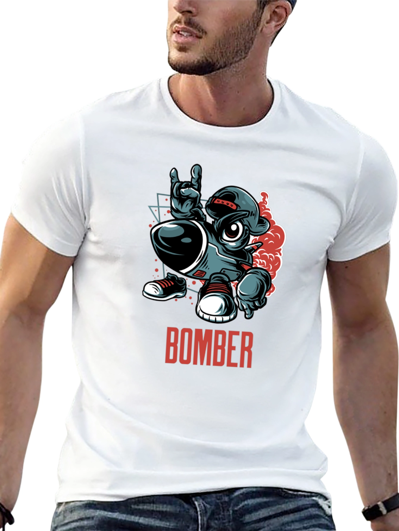 Bomber Cartoon Graphic T-Shirt - Black