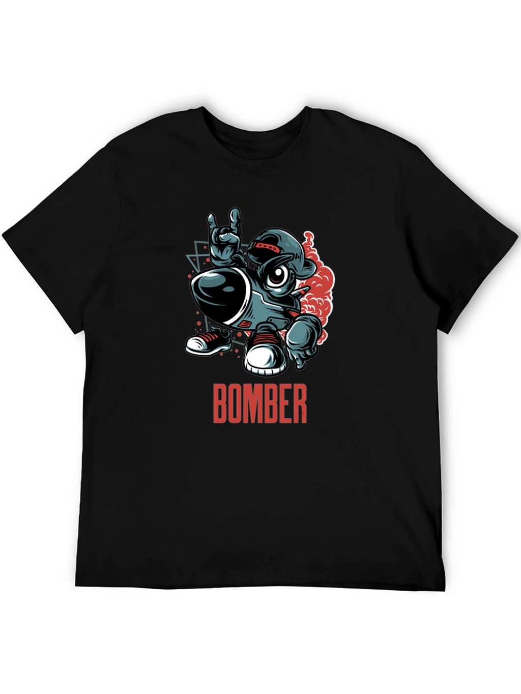 Bomber Cartoon Graphic T-Shirt - Black