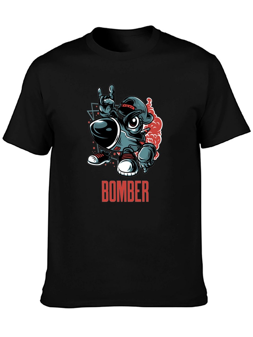 Bomber Cartoon Graphic T-Shirt - Black
