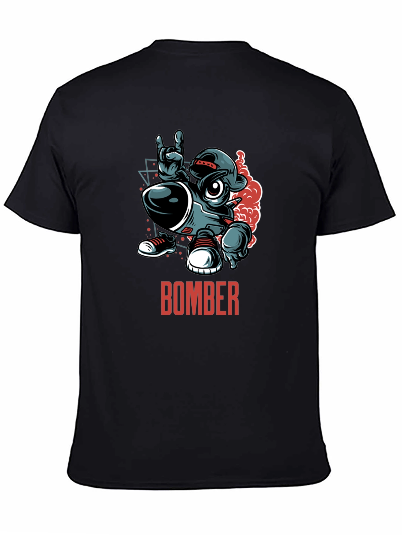 Bomber Cartoon Graphic T-Shirt - Black