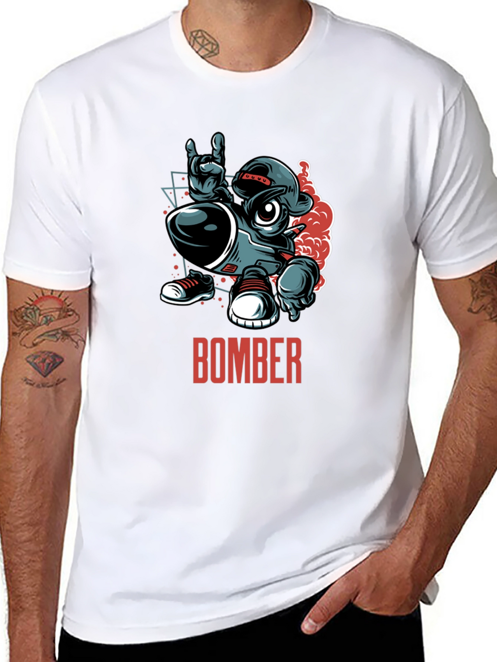 Bomber Cartoon Graphic T-Shirt - Black