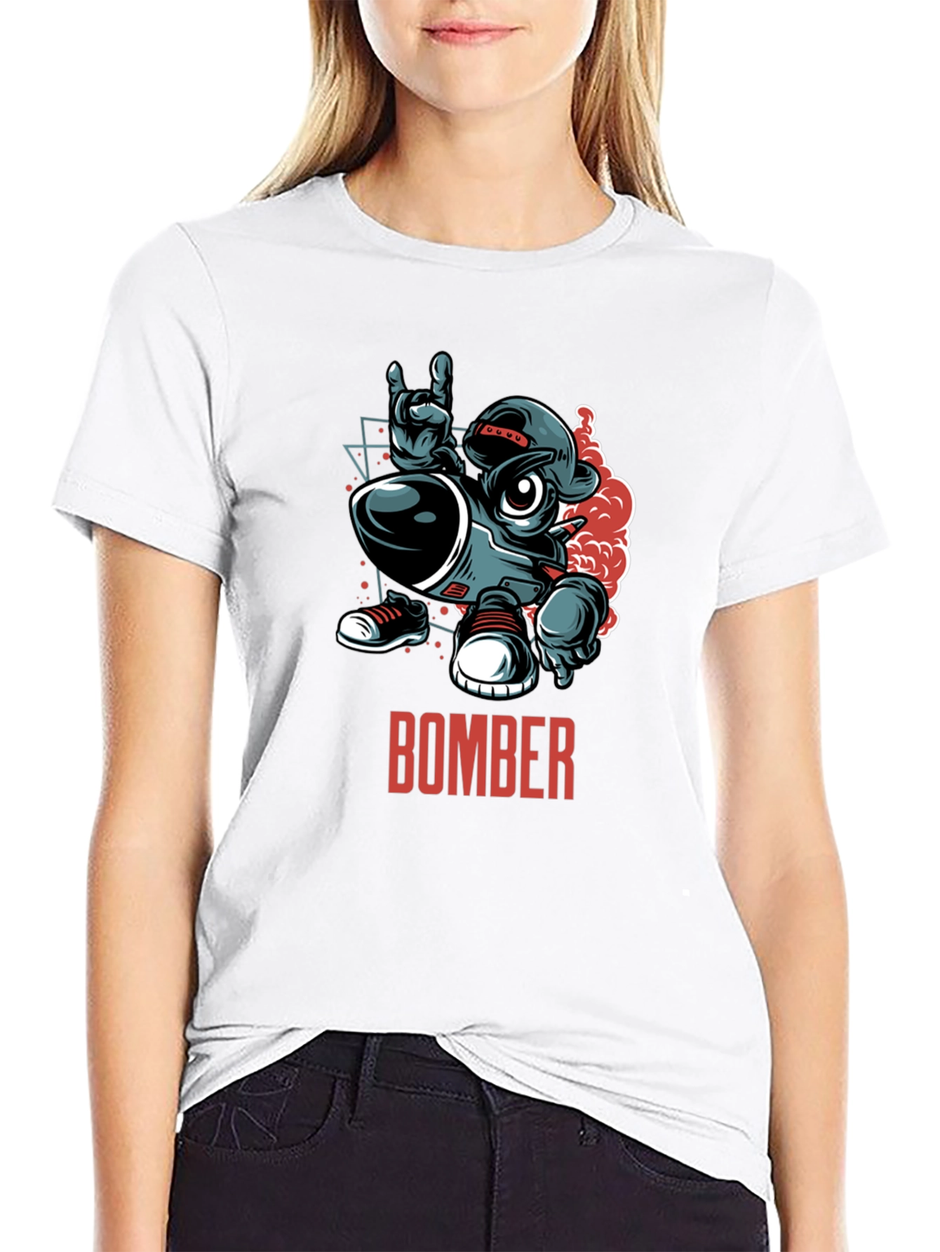 Bomber Cartoon Graphic T-Shirt - Black