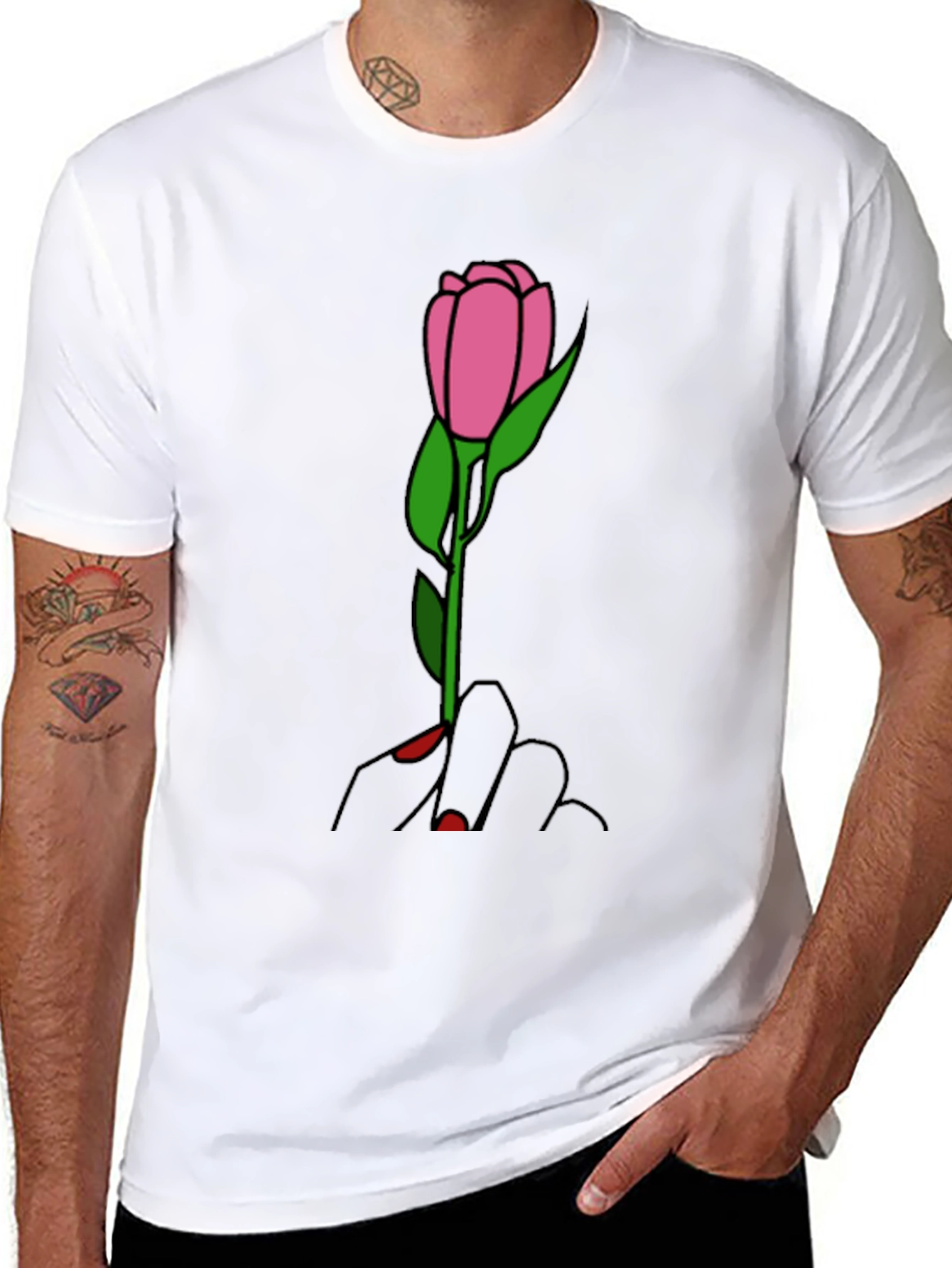 Rose Hand Graphic Tee - Stylish Black T-Shirt
