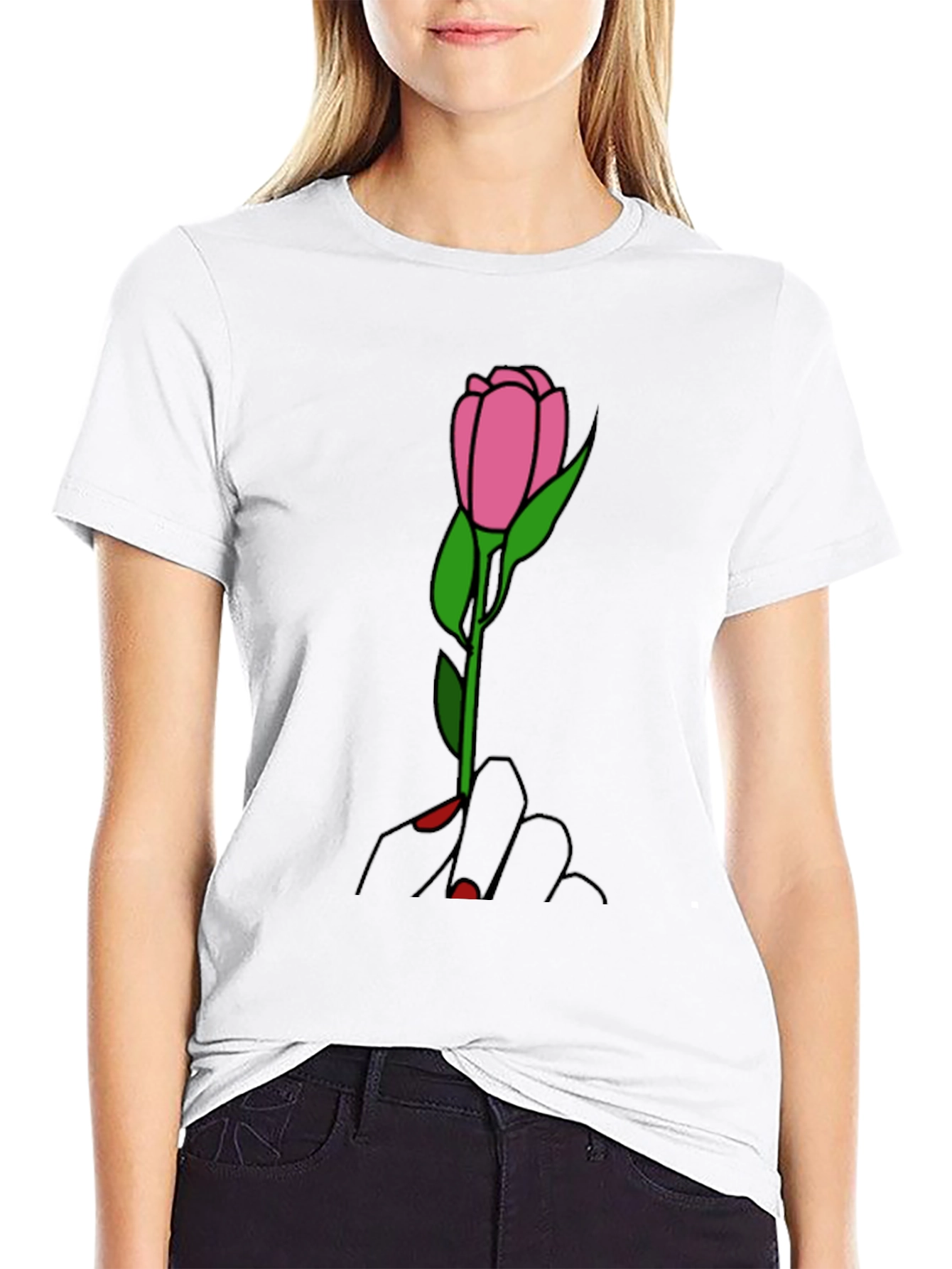 Rose Hand Graphic Tee - Stylish Black T-Shirt