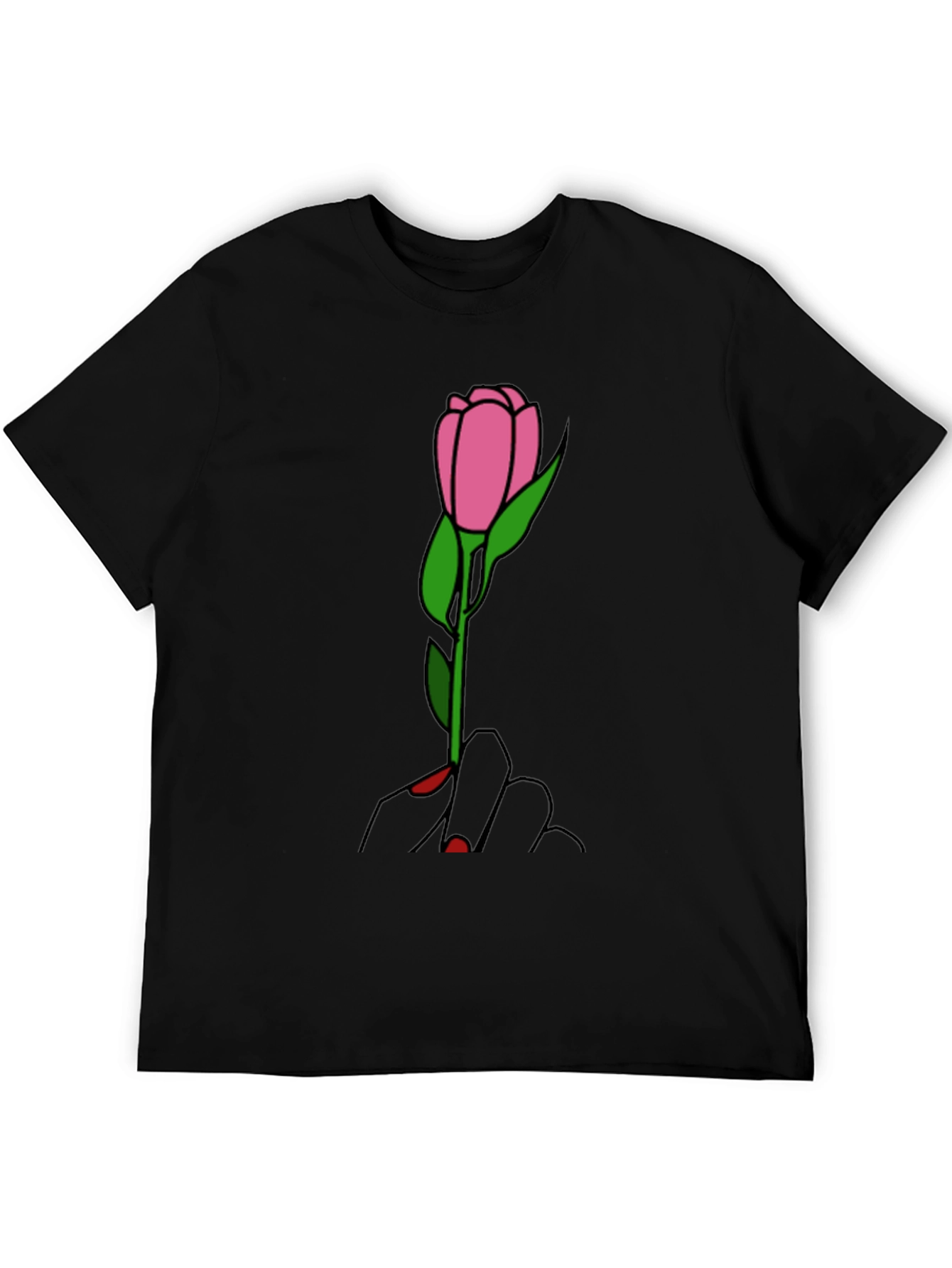 Rose Hand Graphic Tee - Stylish Black T-Shirt