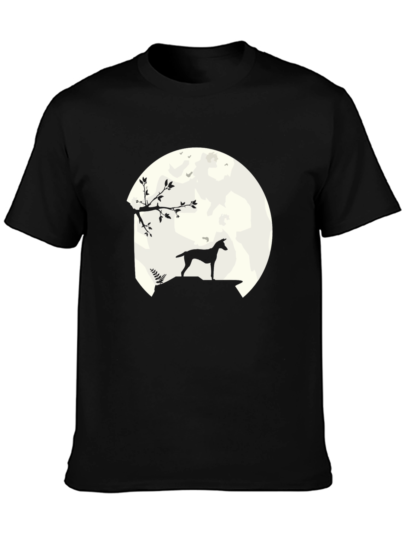Moonlit Dog Silhouette Black Graphic Tee