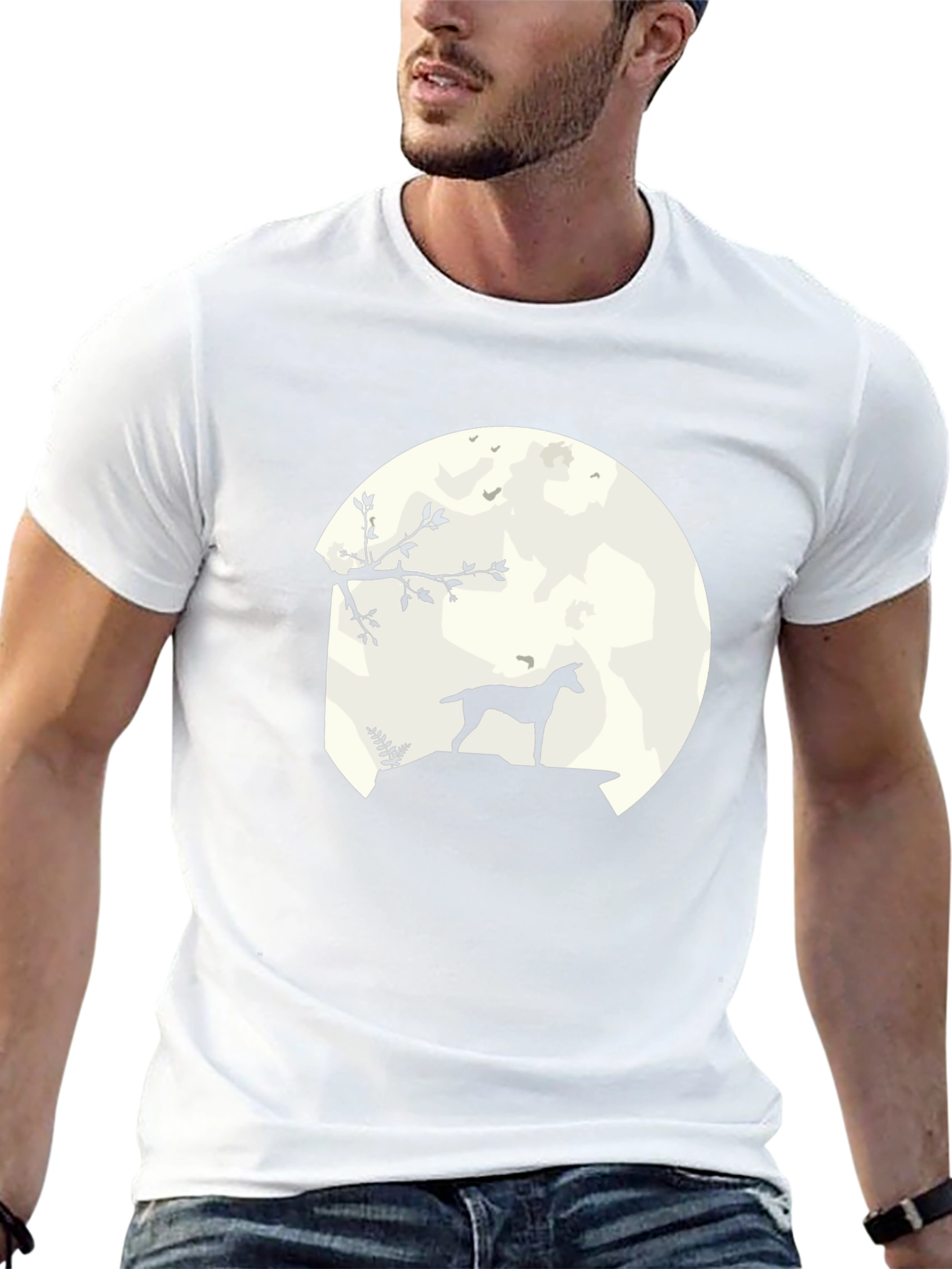 Moonlit Dog Silhouette Black Graphic Tee