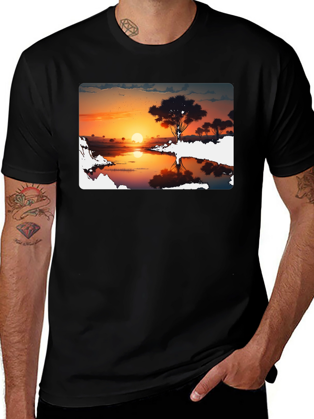 Sunset Silhouette Graphic Tee - Black