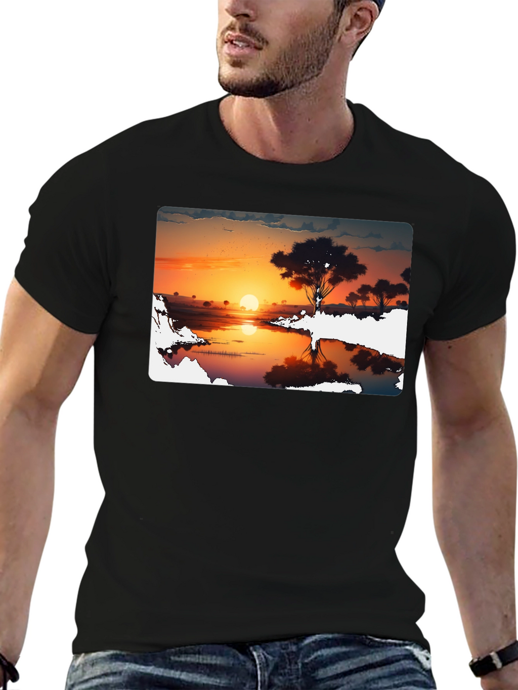 Sunset Silhouette Graphic Tee - Black