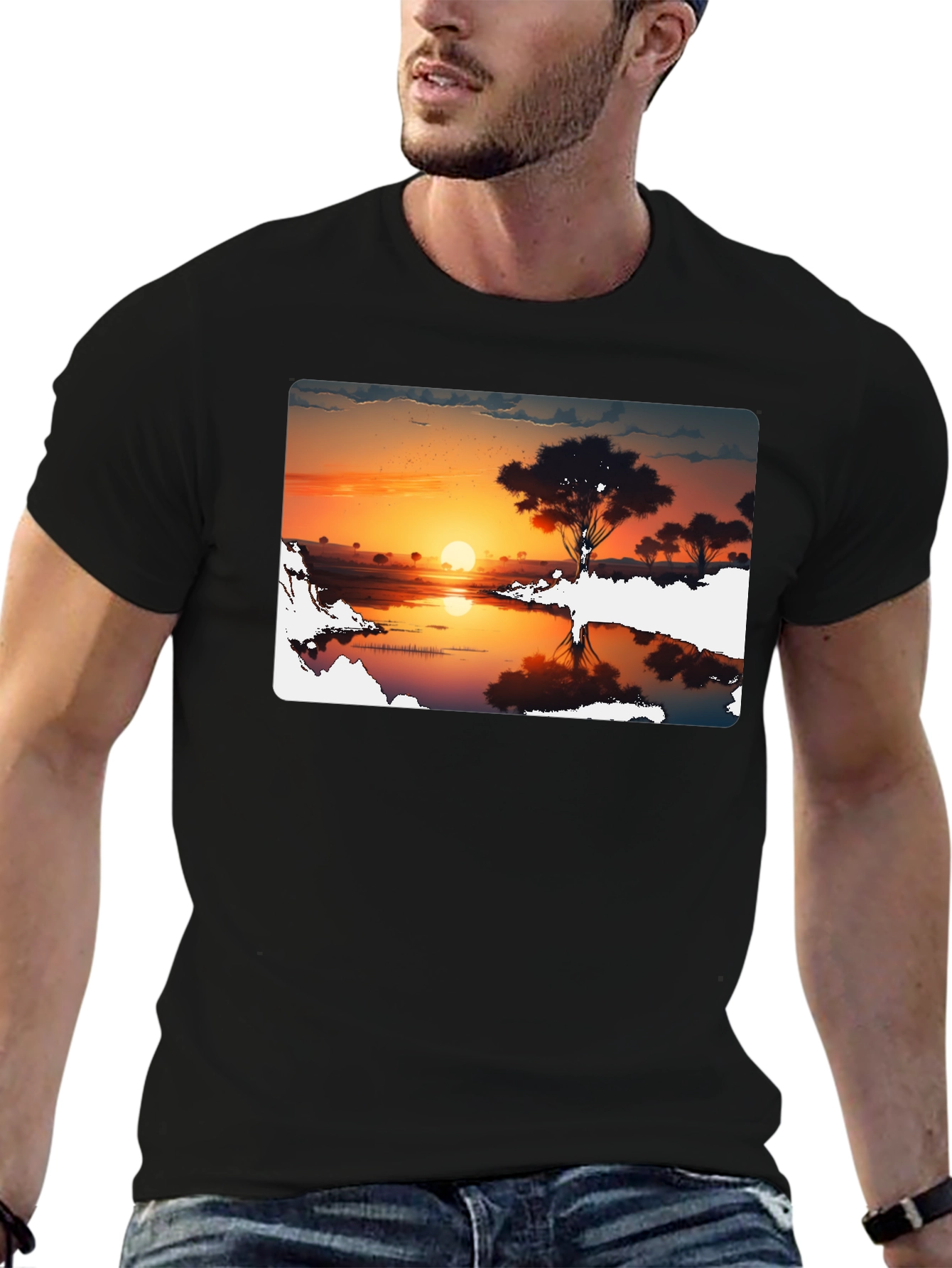 Sunset Silhouette Graphic Tee - Black