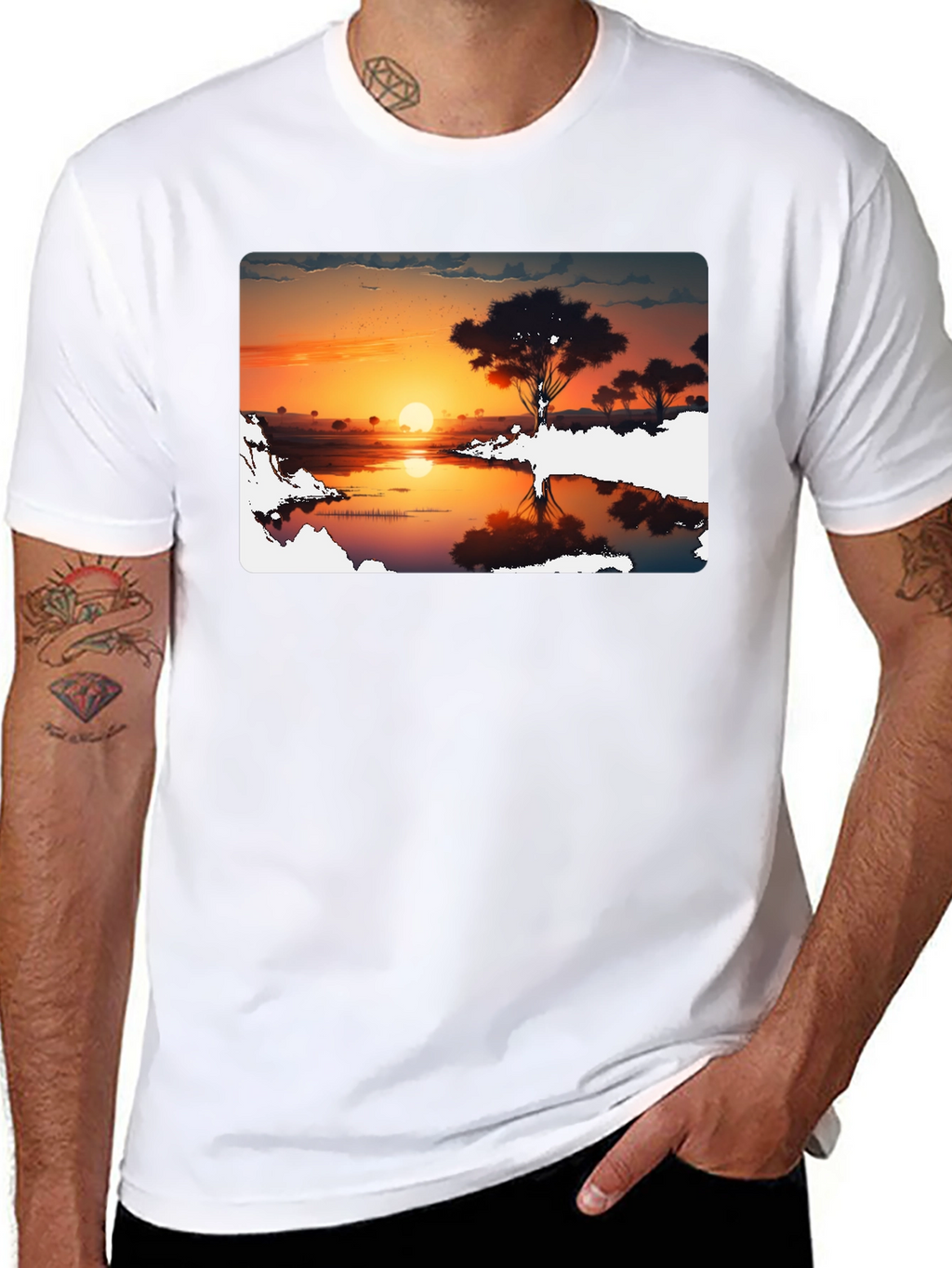 Sunset Silhouette Graphic Tee - Black