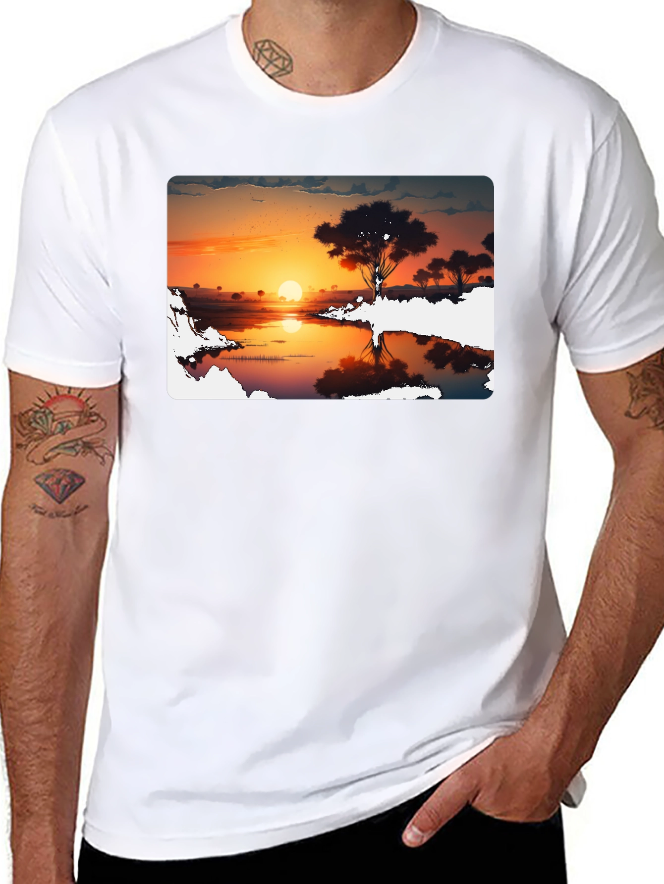 Sunset Silhouette Graphic Tee - Black