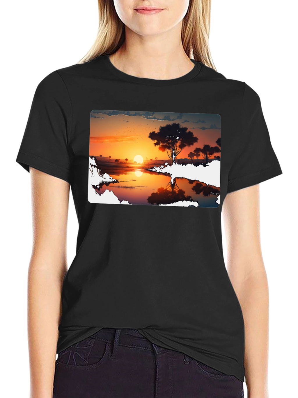 Sunset Silhouette Graphic Tee - Black