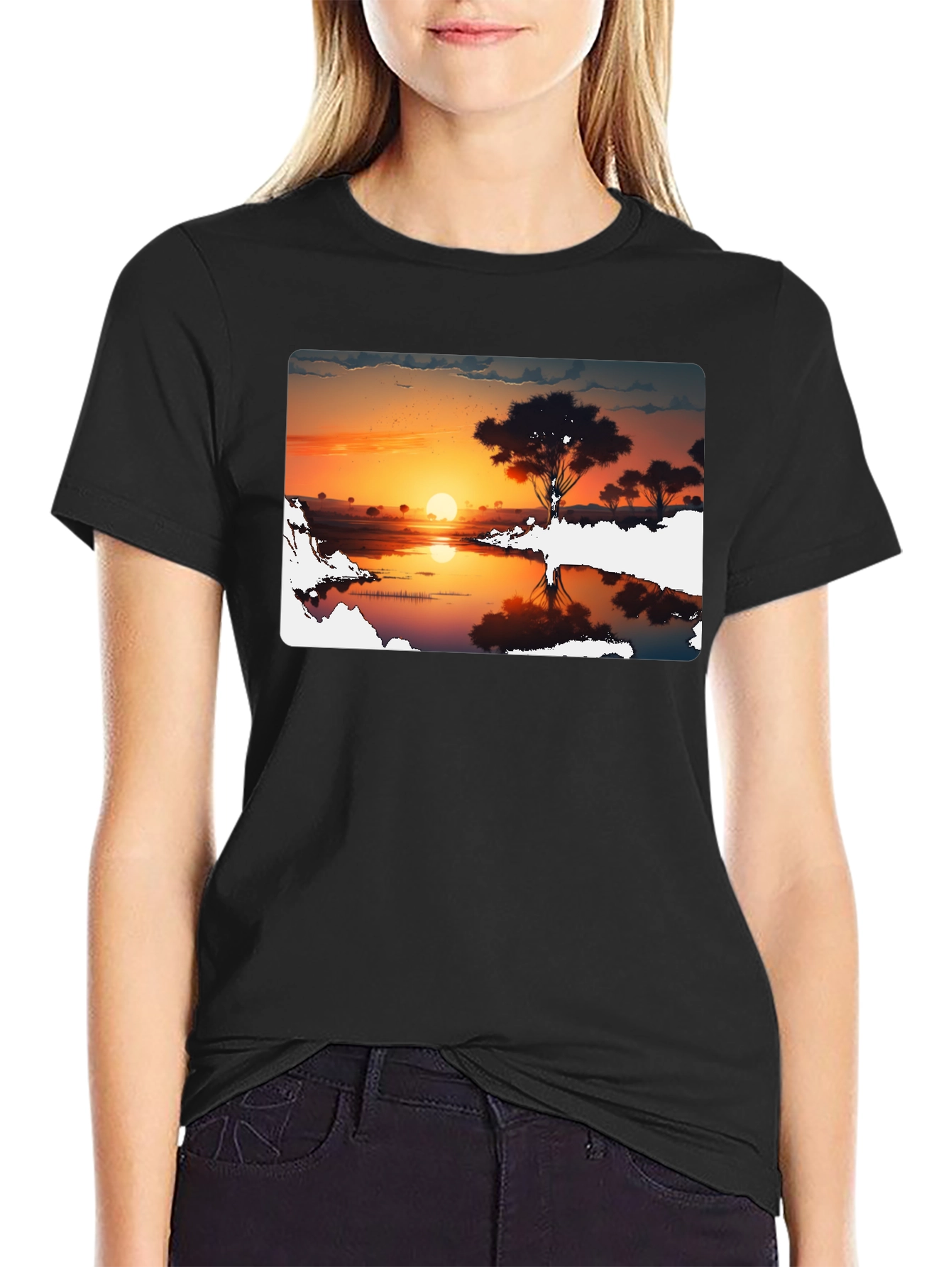 Sunset Silhouette Graphic Tee - Black