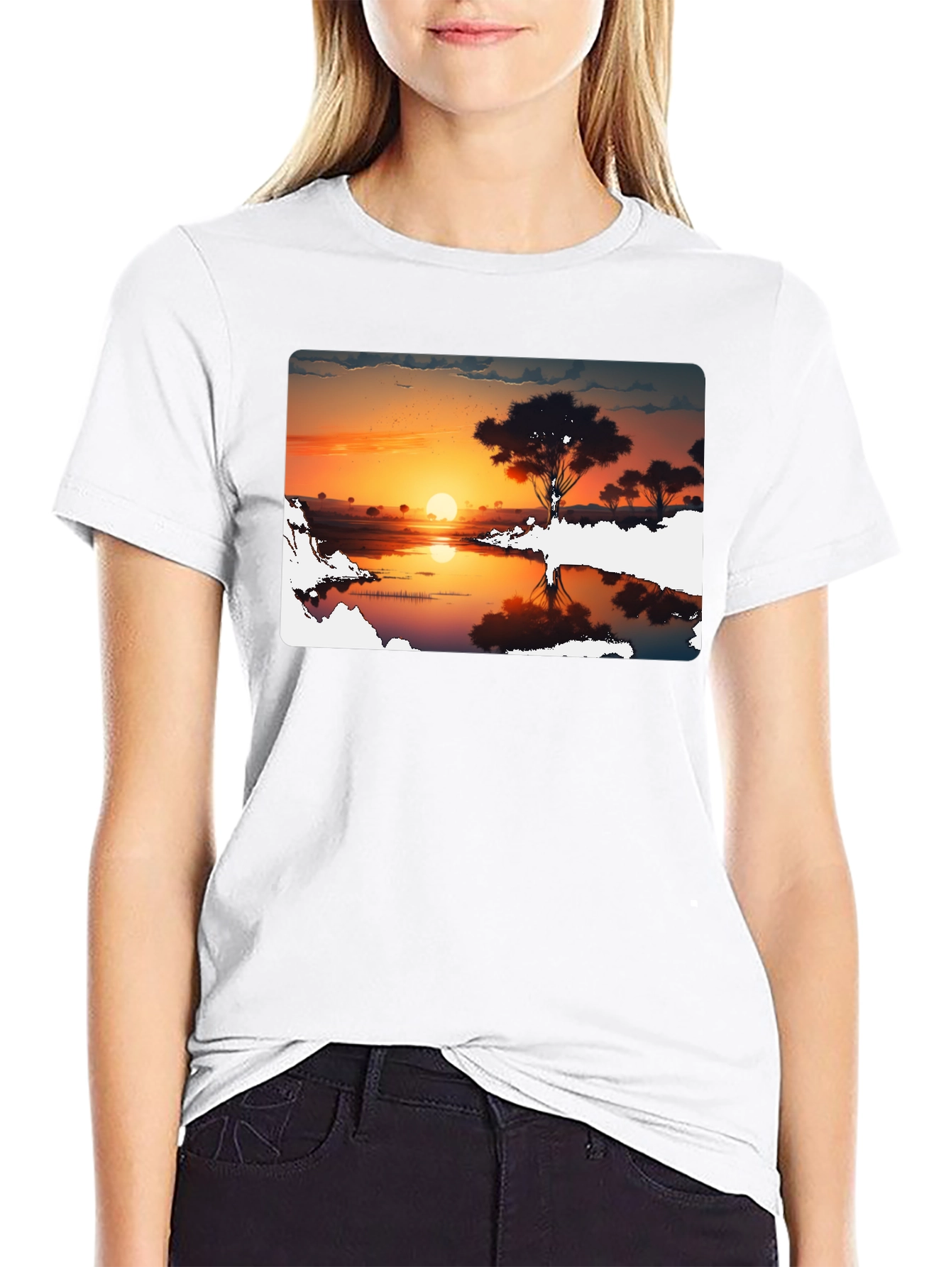 Sunset Silhouette Graphic Tee - Black