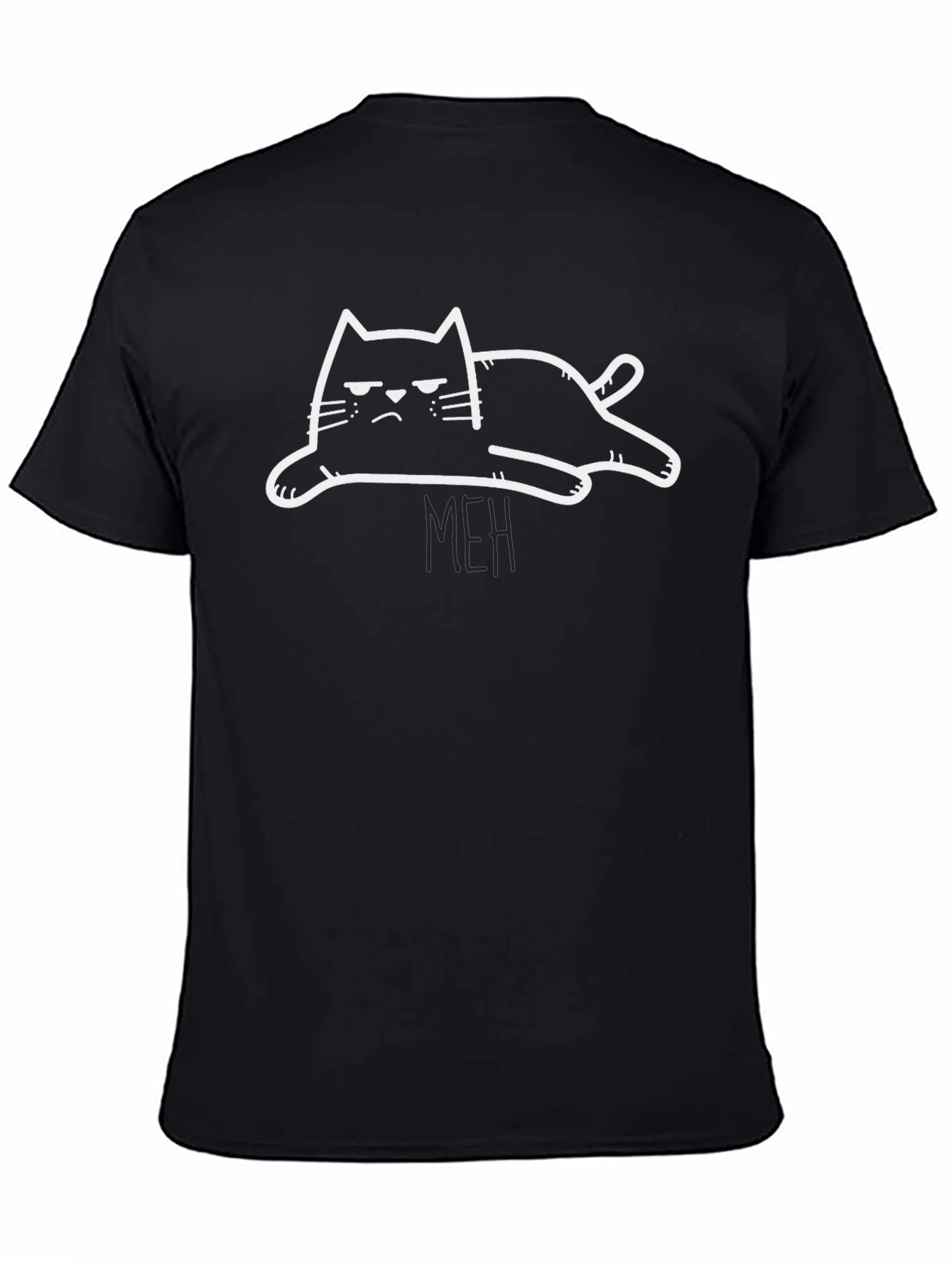 Meh Cat Graphic Tee - Black Cotton T-Shirt