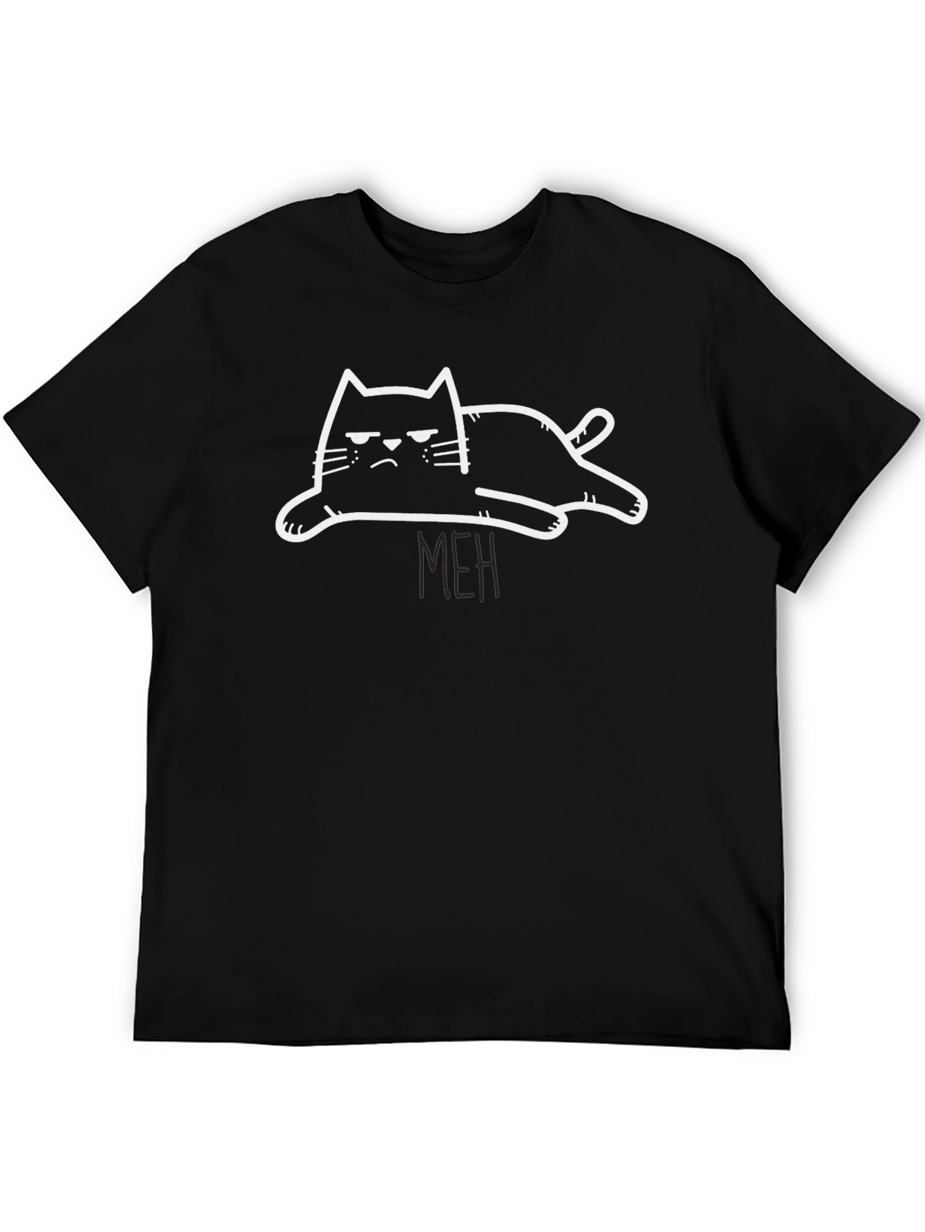 Meh Cat Graphic Tee - Black Cotton T-Shirt