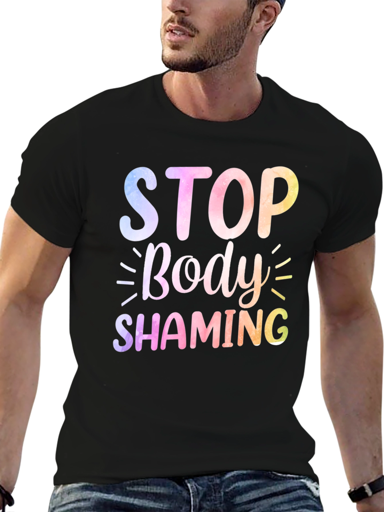Stop Body Shaming Graphic Tee - Rainbow Print