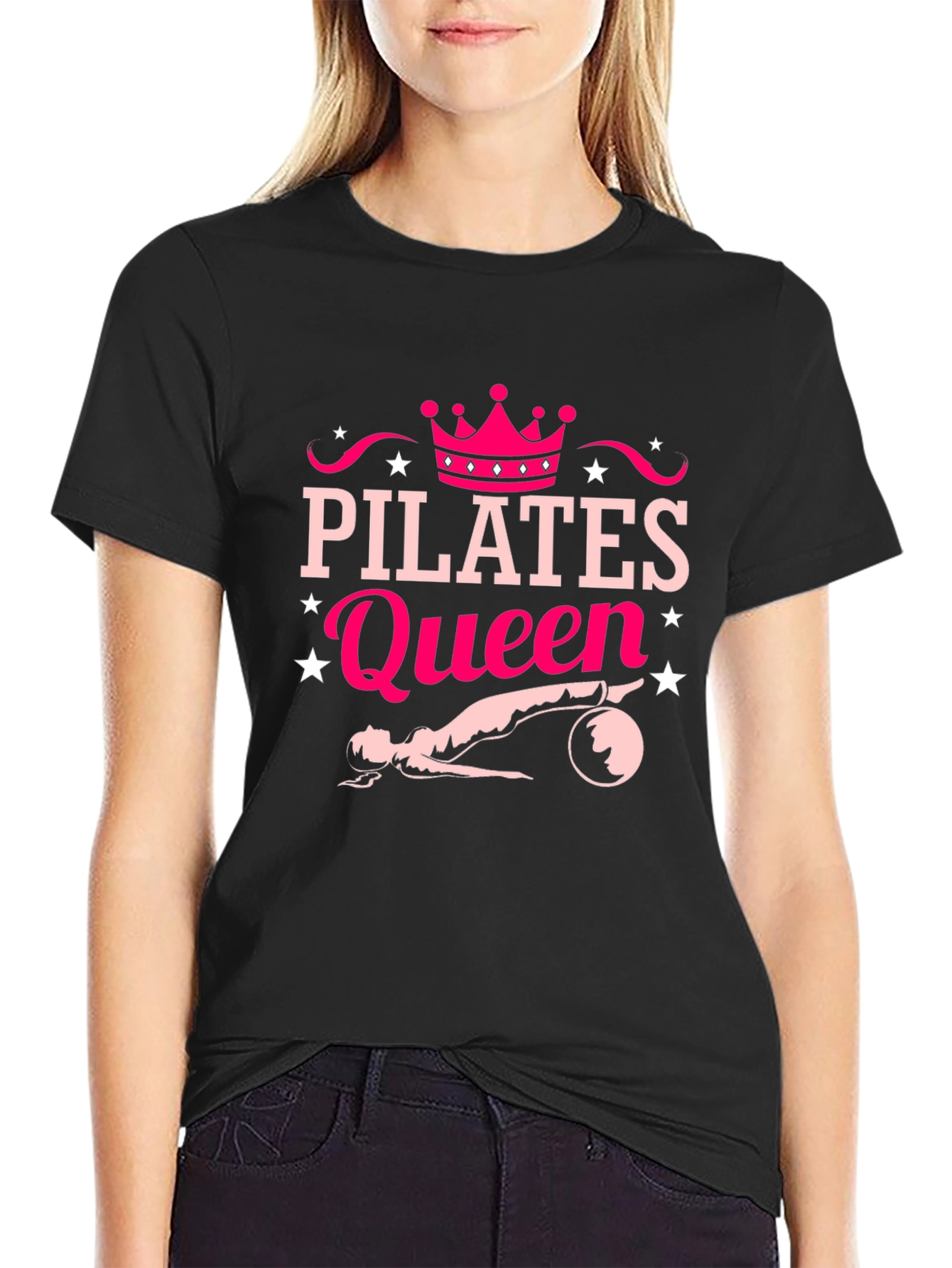 Pilates Queen Black T-Shirt Fitness Workout