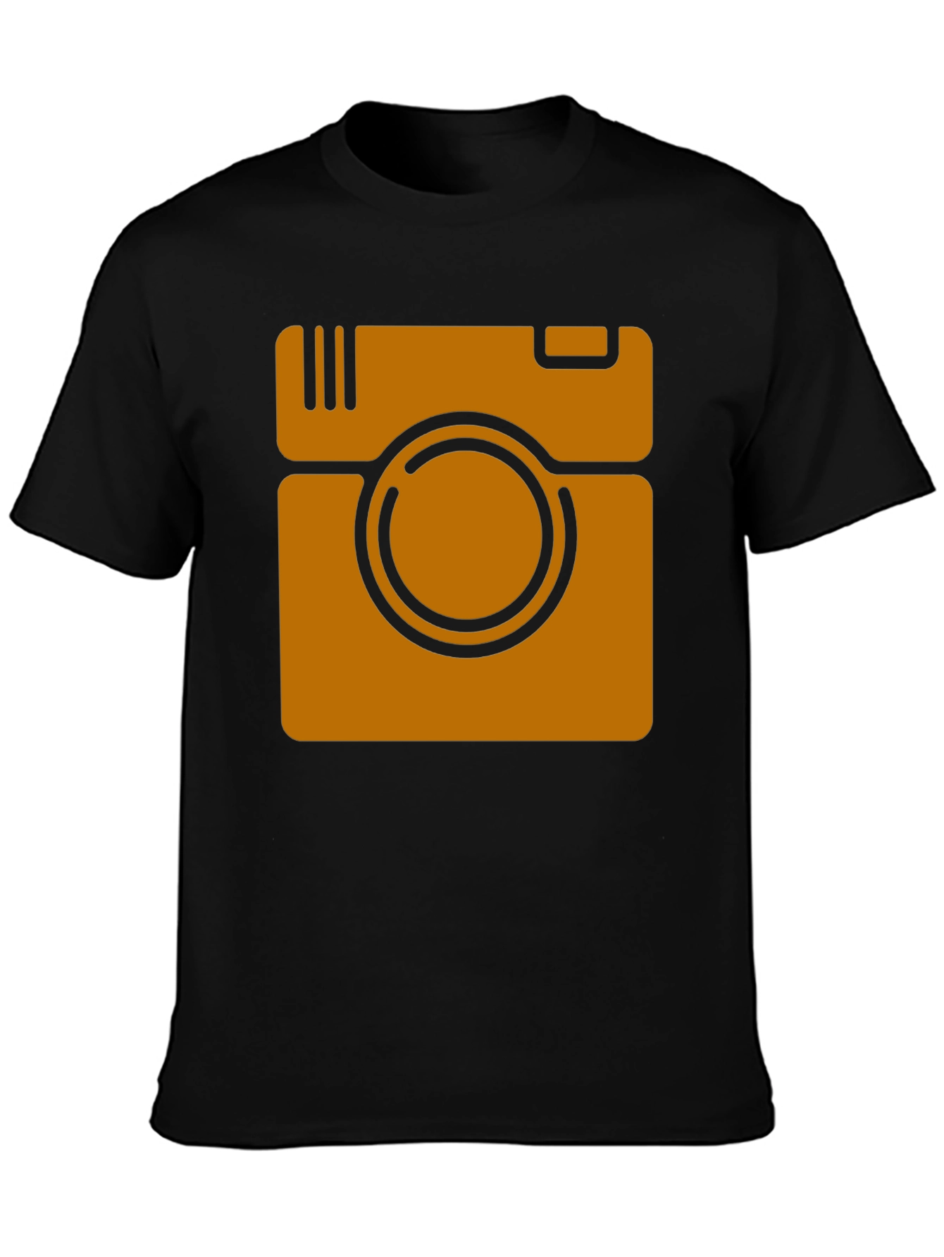 Retro Camera Graphic Tee - Black Cotton Casual Shirt
