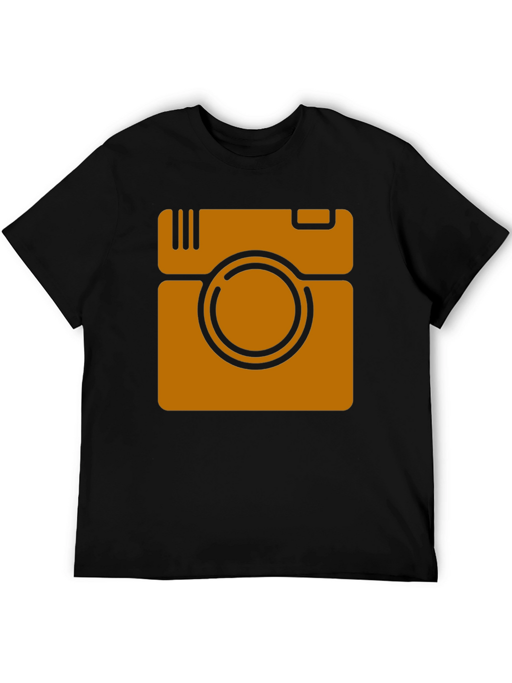 Retro Camera Graphic Tee - Black Cotton Casual Shirt