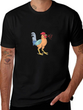 Mens Black T-Shirt with Rooster Graphic