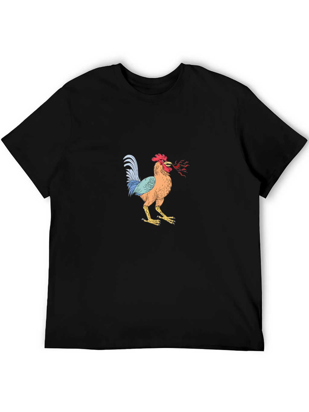 Mens Black T-Shirt with Rooster Graphic