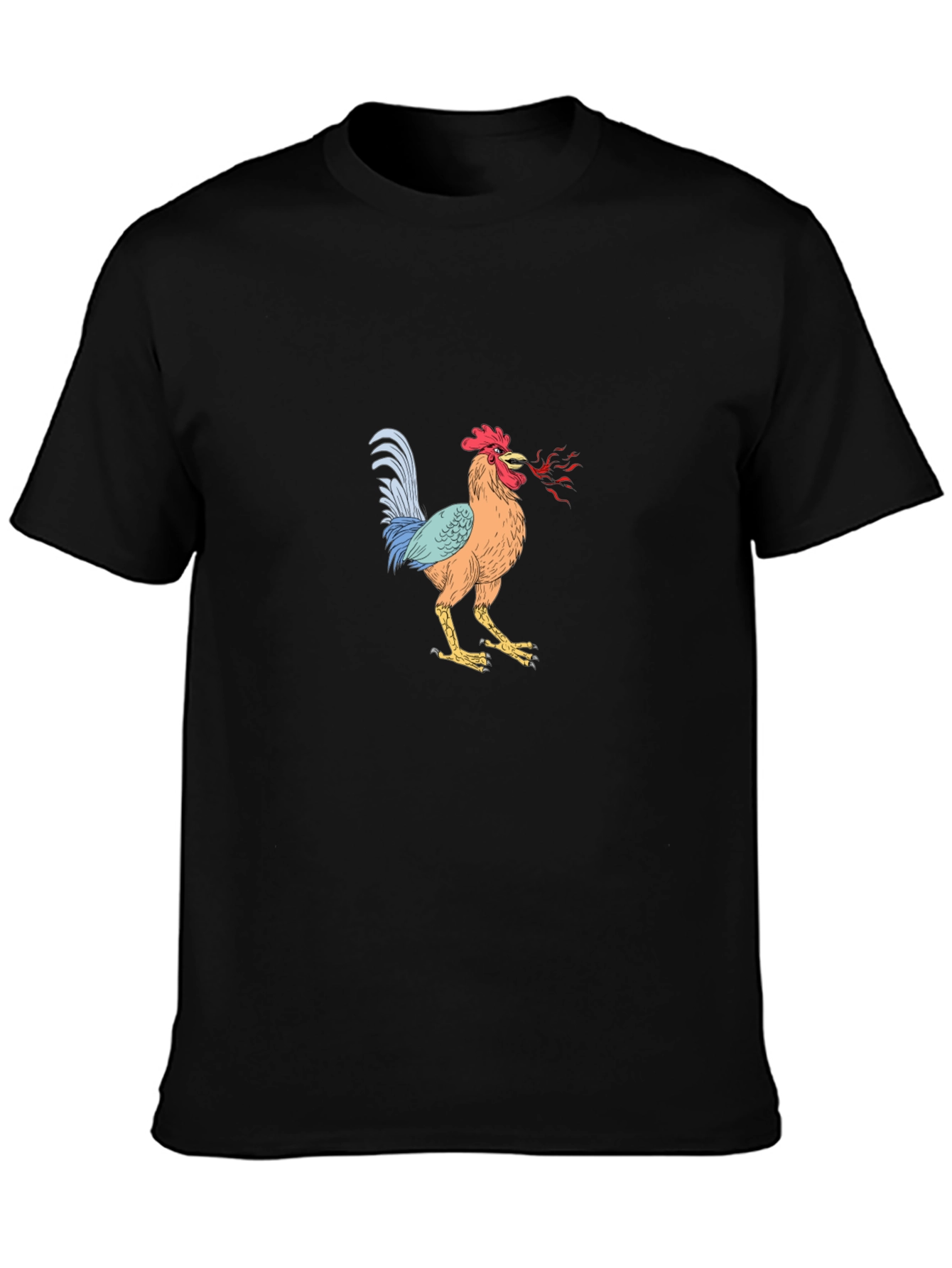Mens Black T-Shirt with Rooster Graphic