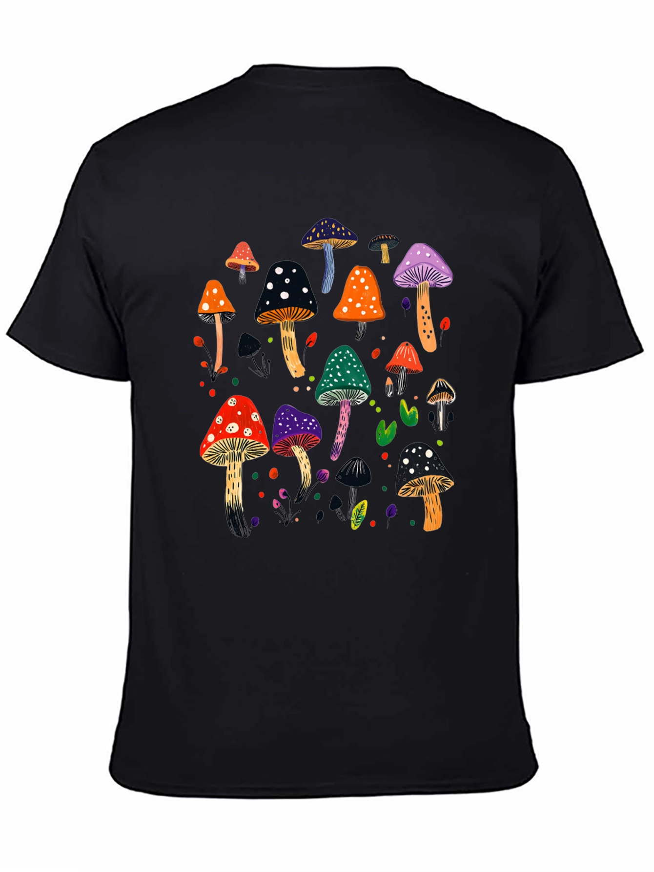 Mushroom Graphic Print Black T-Shirt