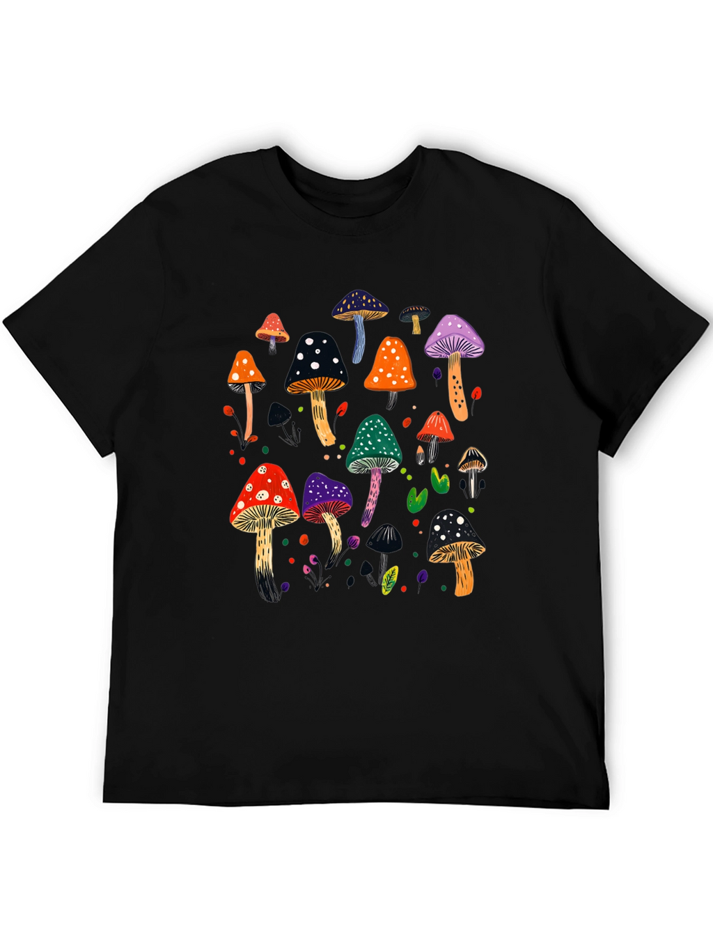 Mushroom Graphic Print Black T-Shirt