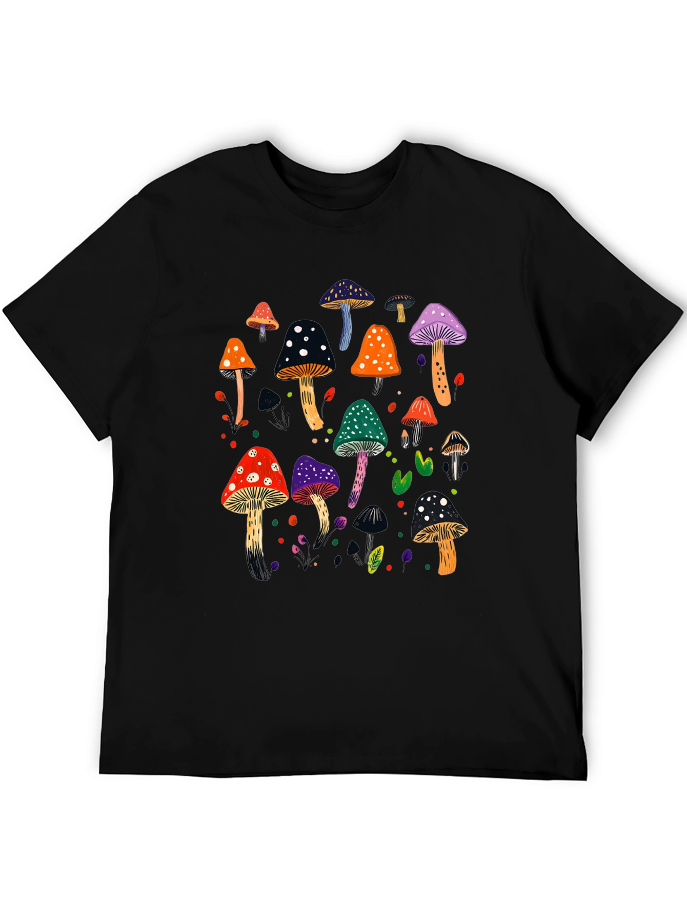 Mushroom Graphic Print Black T-Shirt