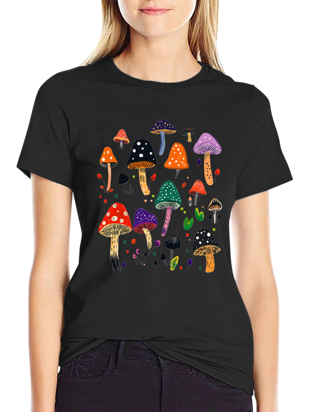 Mushroom Graphic Print Black T-Shirt