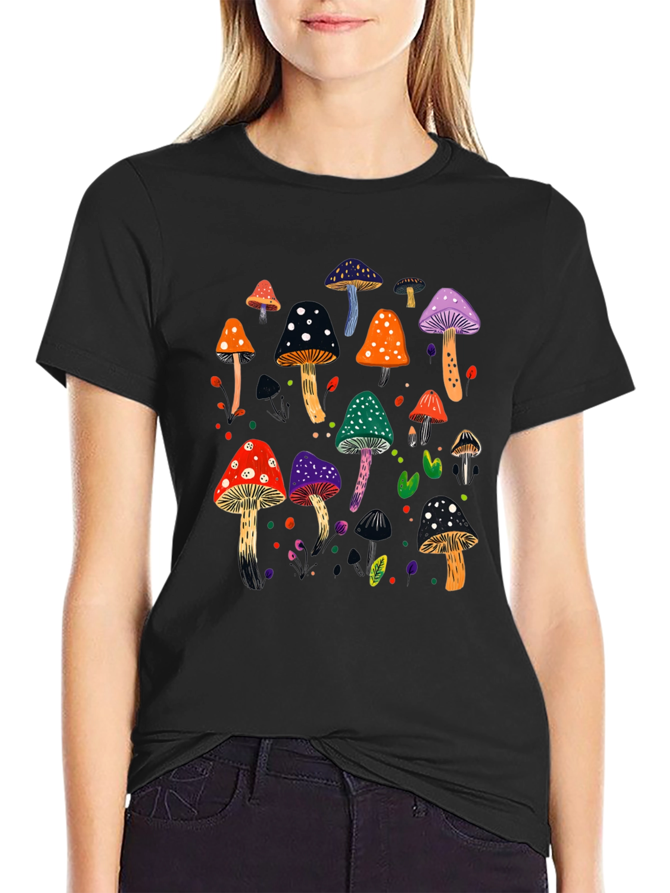 Mushroom Graphic Print Black T-Shirt