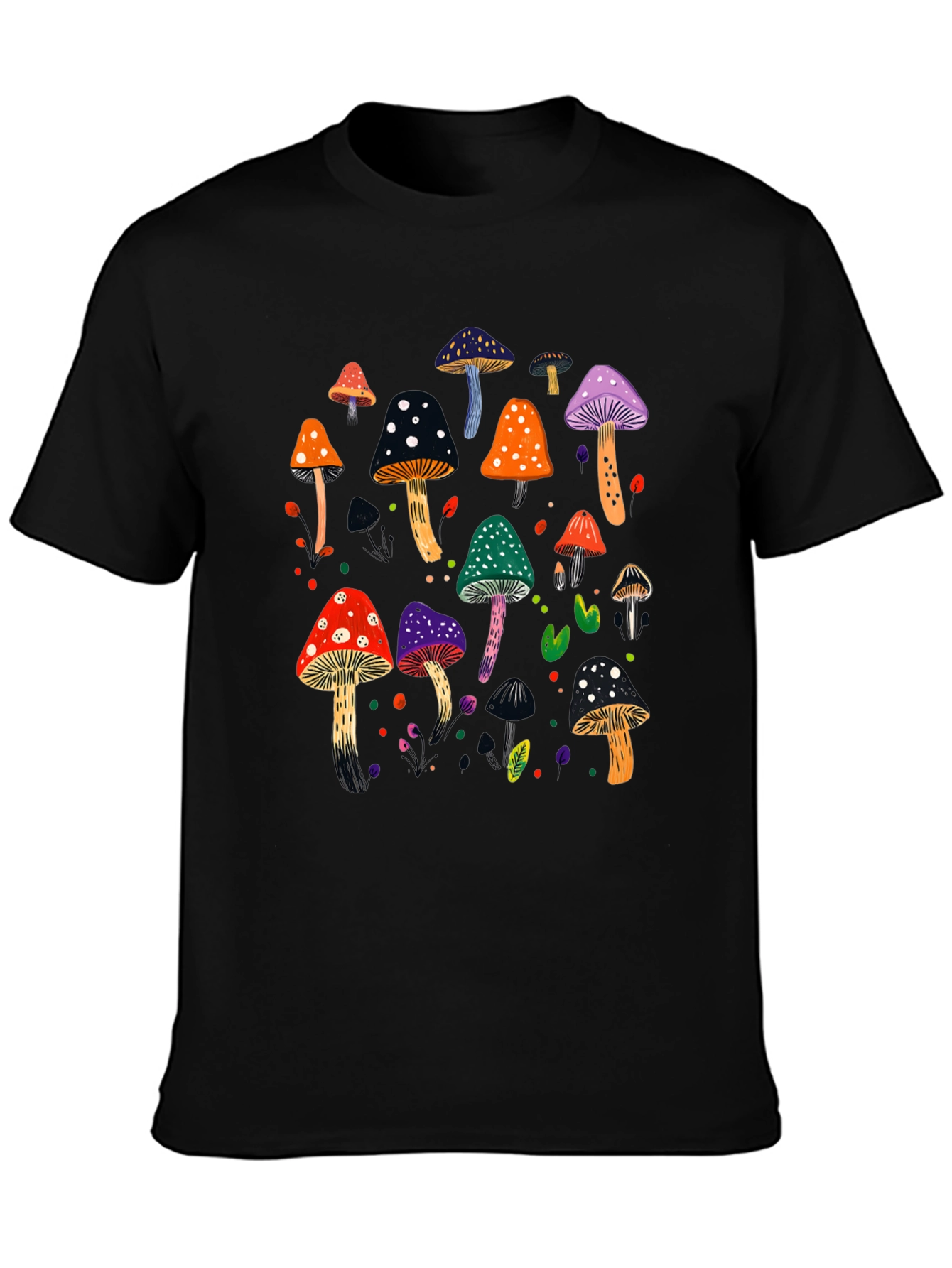 Mushroom Graphic Print Black T-Shirt