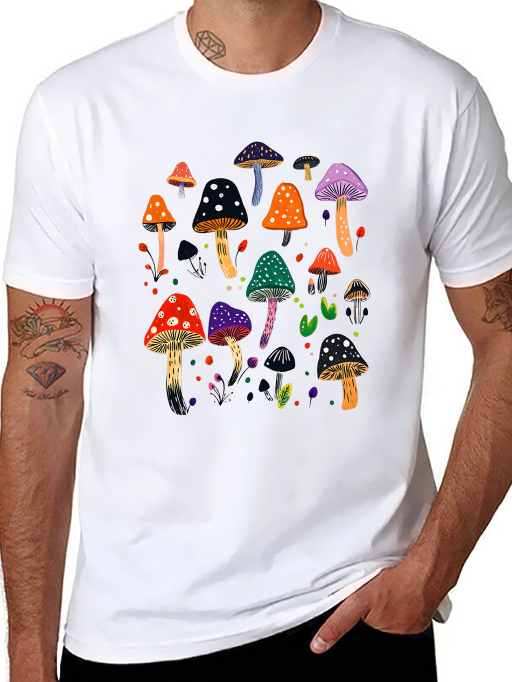 Mushroom Graphic Print Black T-Shirt