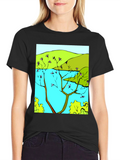 Nature Scene Graphic T-Shirt - Stylish Black Tee