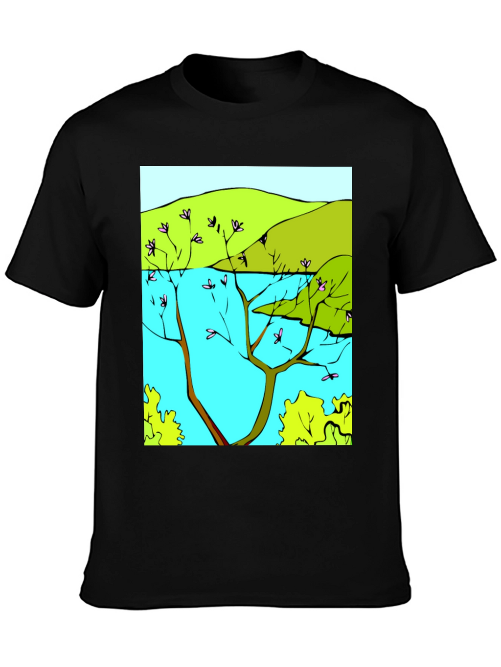 Nature Scene Graphic T-Shirt - Stylish Black Tee