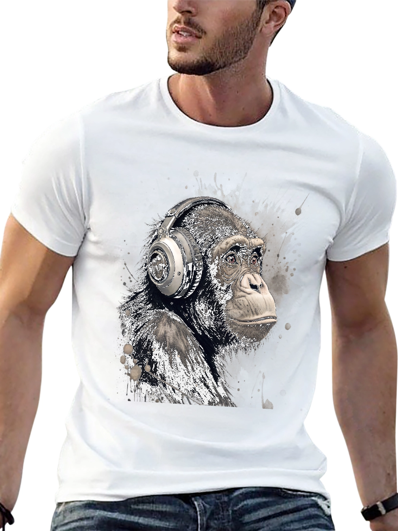 Cool Ape with Headphones Graphic T-Shirt