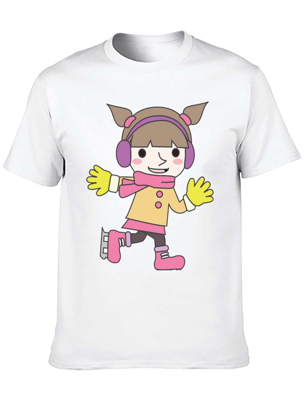 Cartoon Girl Ice Skating Black T-Shirt