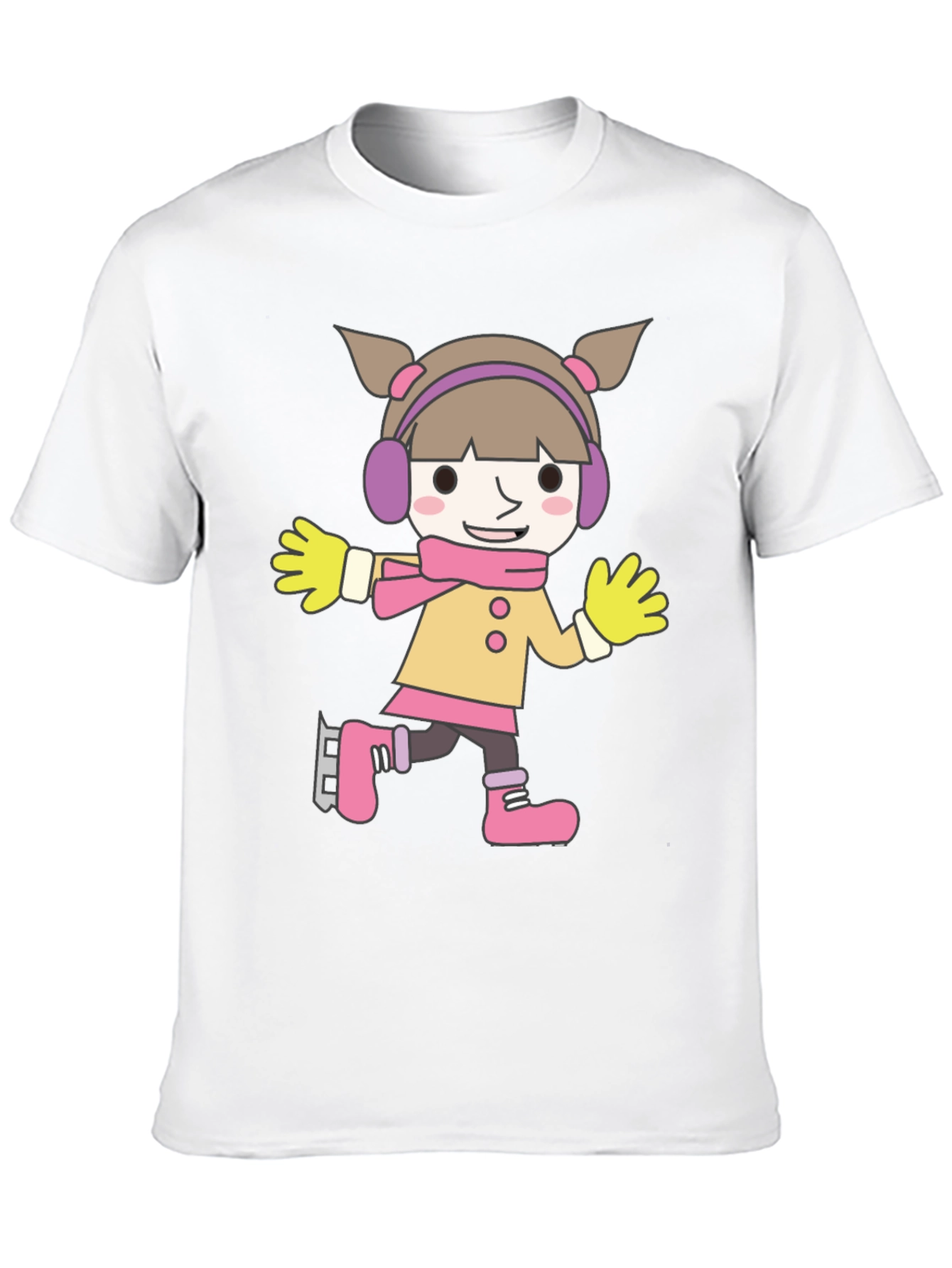 Cartoon Girl Ice Skating Black T-Shirt