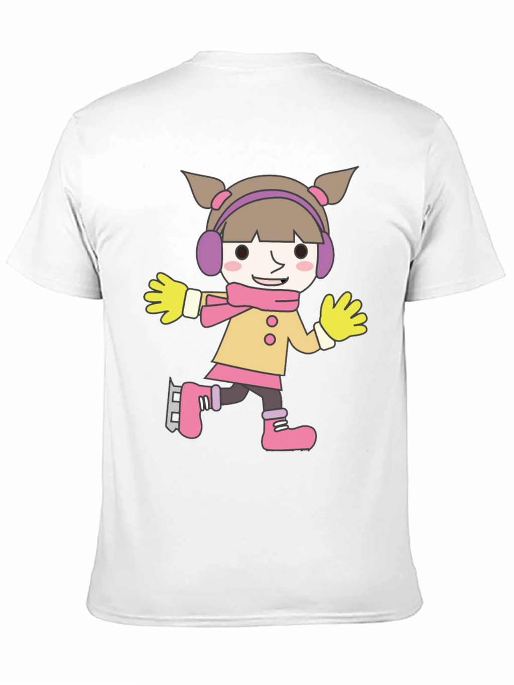 Cartoon Girl Ice Skating Black T-Shirt
