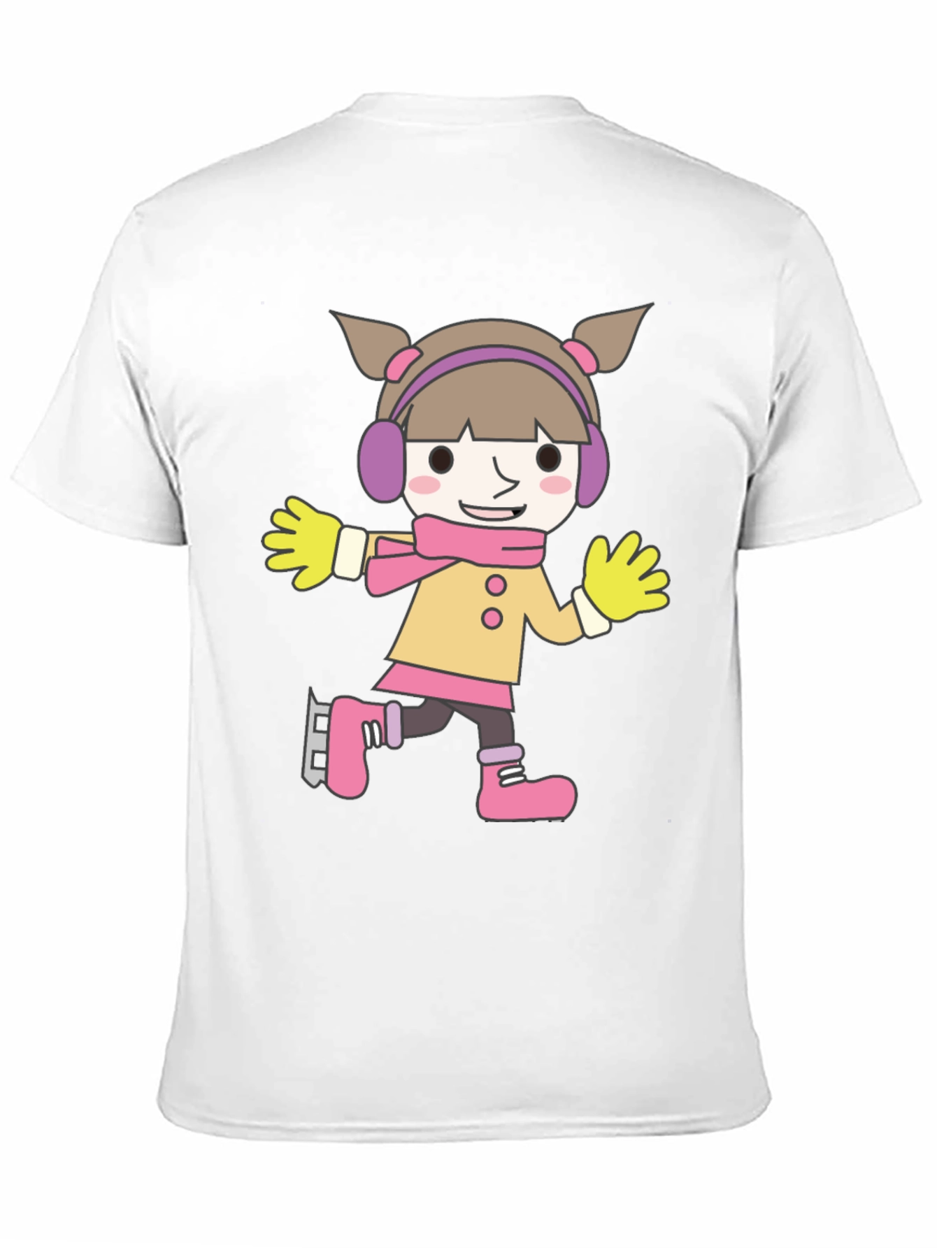 Cartoon Girl Ice Skating Black T-Shirt