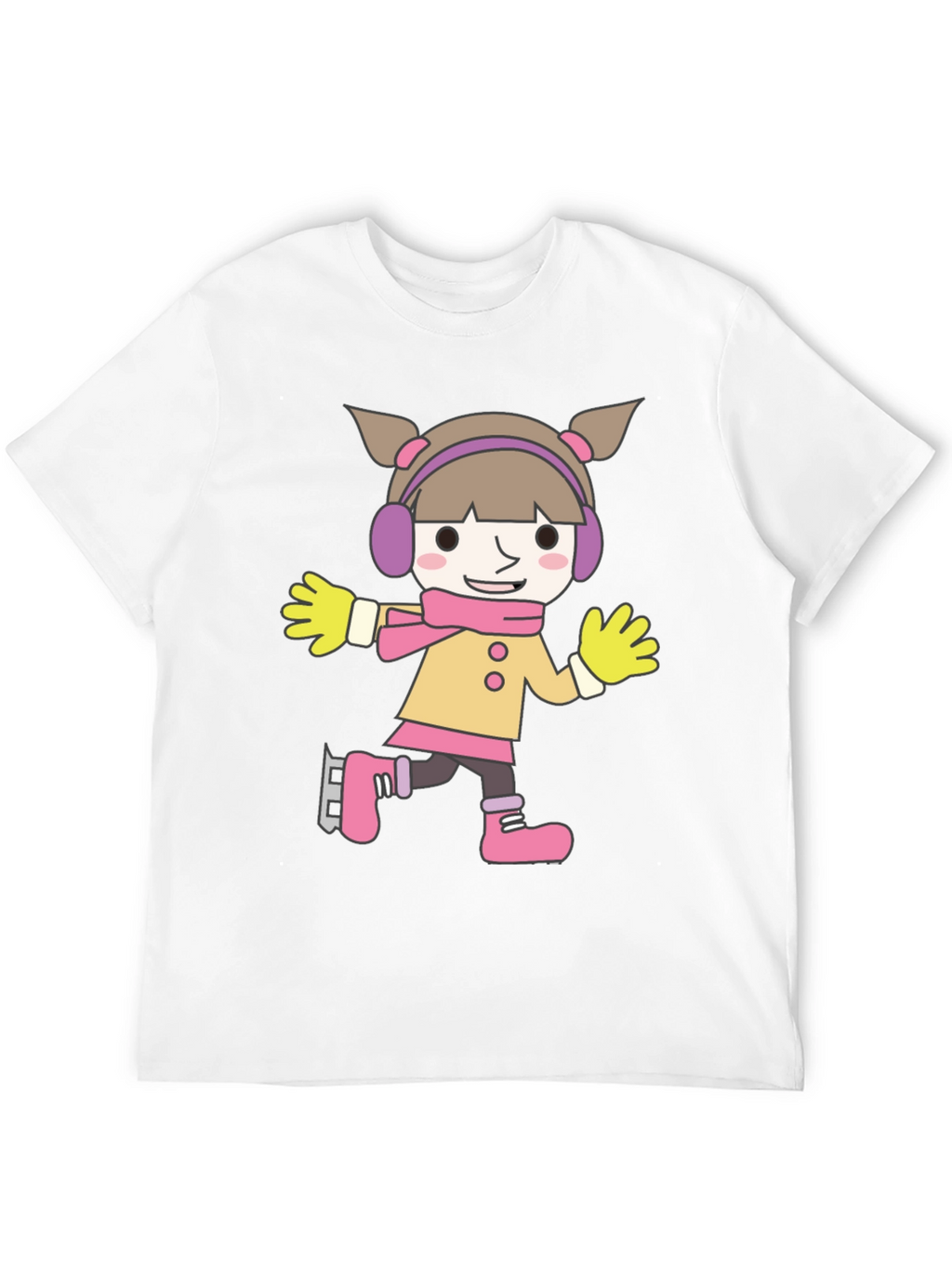 Cartoon Girl Ice Skating Black T-Shirt