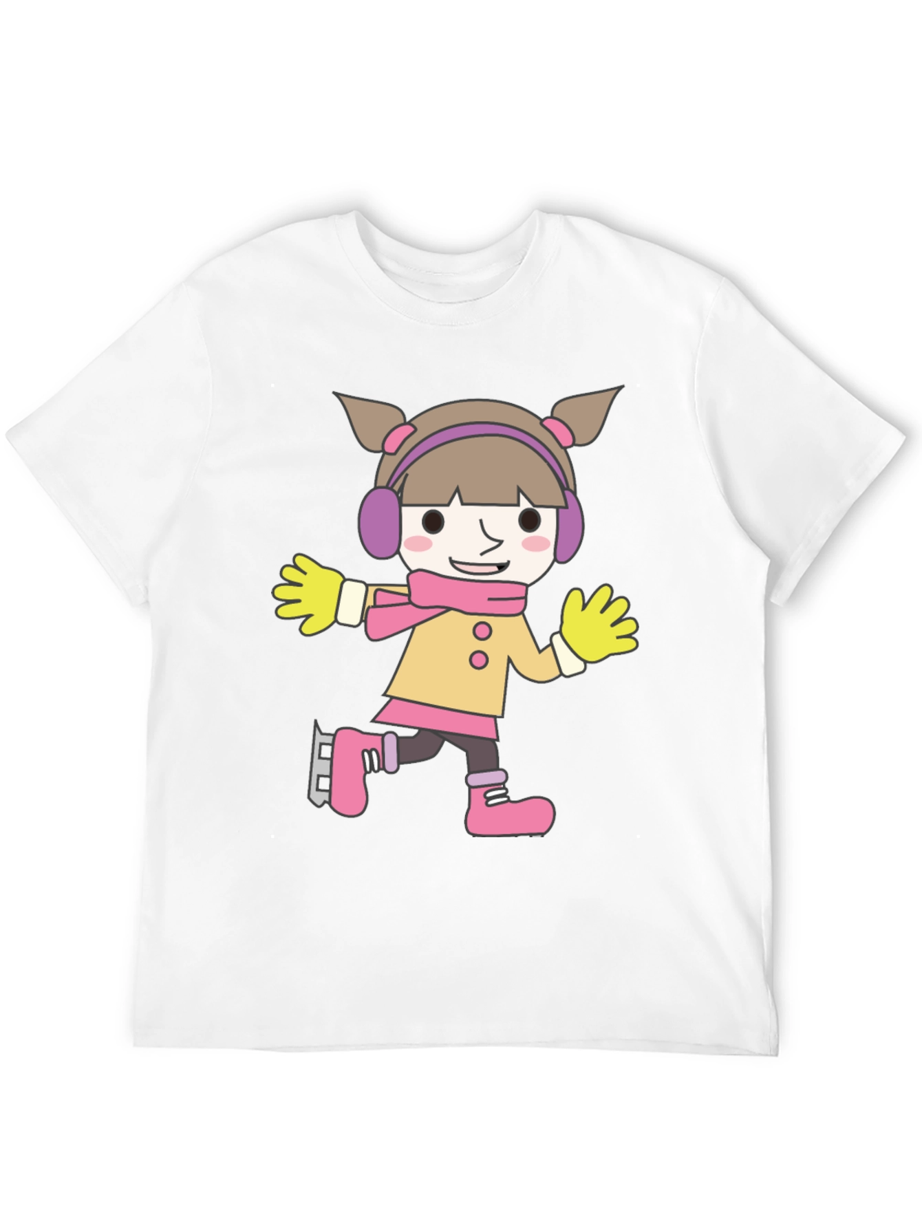 Cartoon Girl Ice Skating Black T-Shirt
