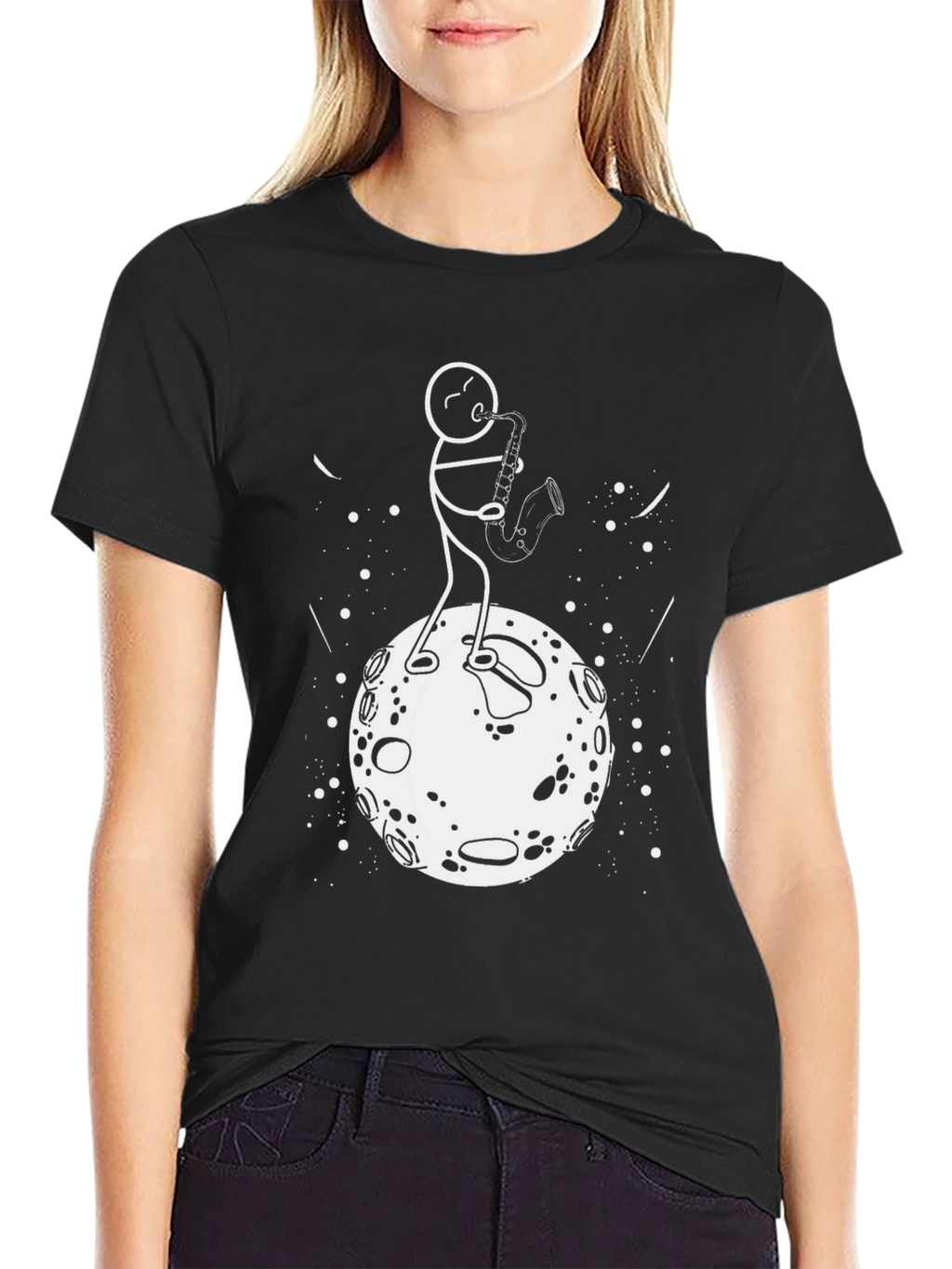Saxophone Player on the Moon Graphic T-Shirt