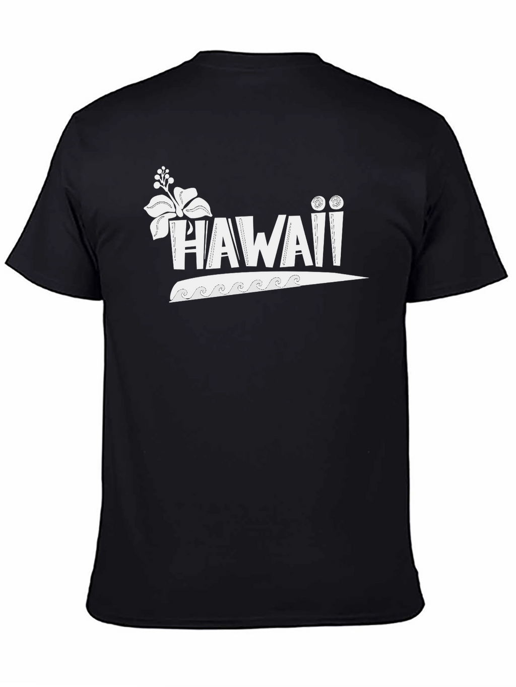 Hawaii Graphic Print Crew Neck Tee - Black