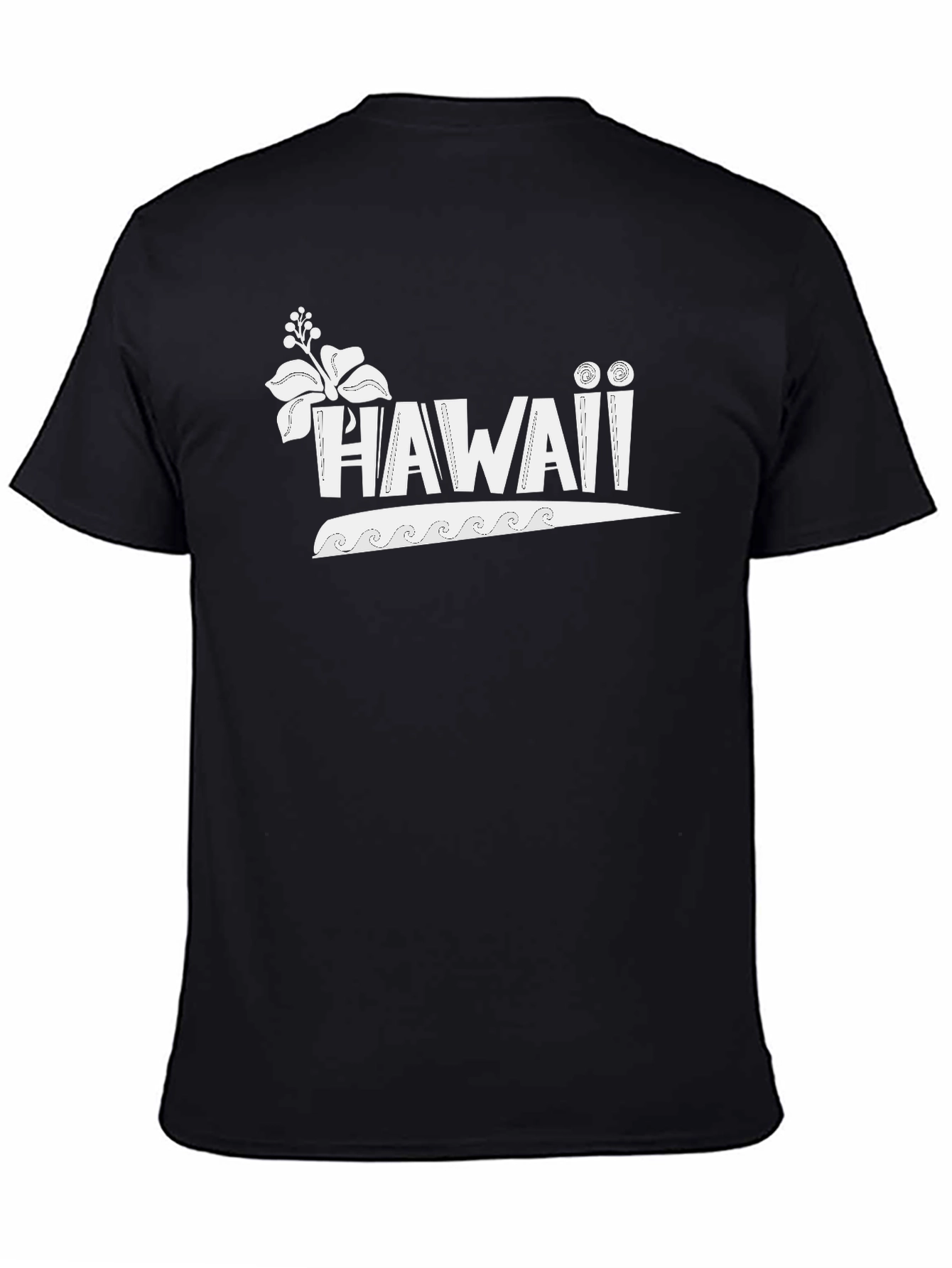 Hawaii Graphic Print Crew Neck Tee - Black