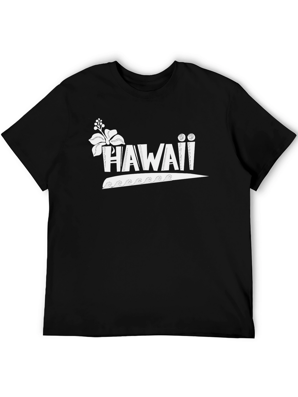 Hawaii Graphic Print Crew Neck Tee - Black